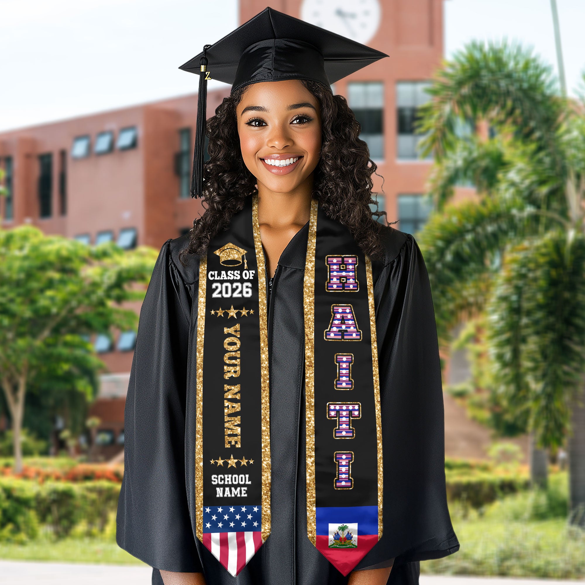 2026 Haiti Flag Graduation Stole, Haiti Sash, Personal Detail Option for Grads Ceremony