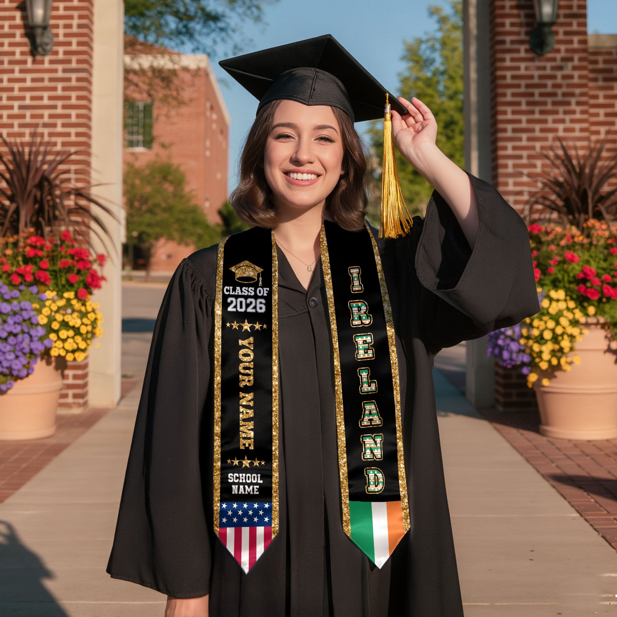 Ireland Graduation Stole 2026, Ireland Flag Sash, Personal Detail Option for Graduates