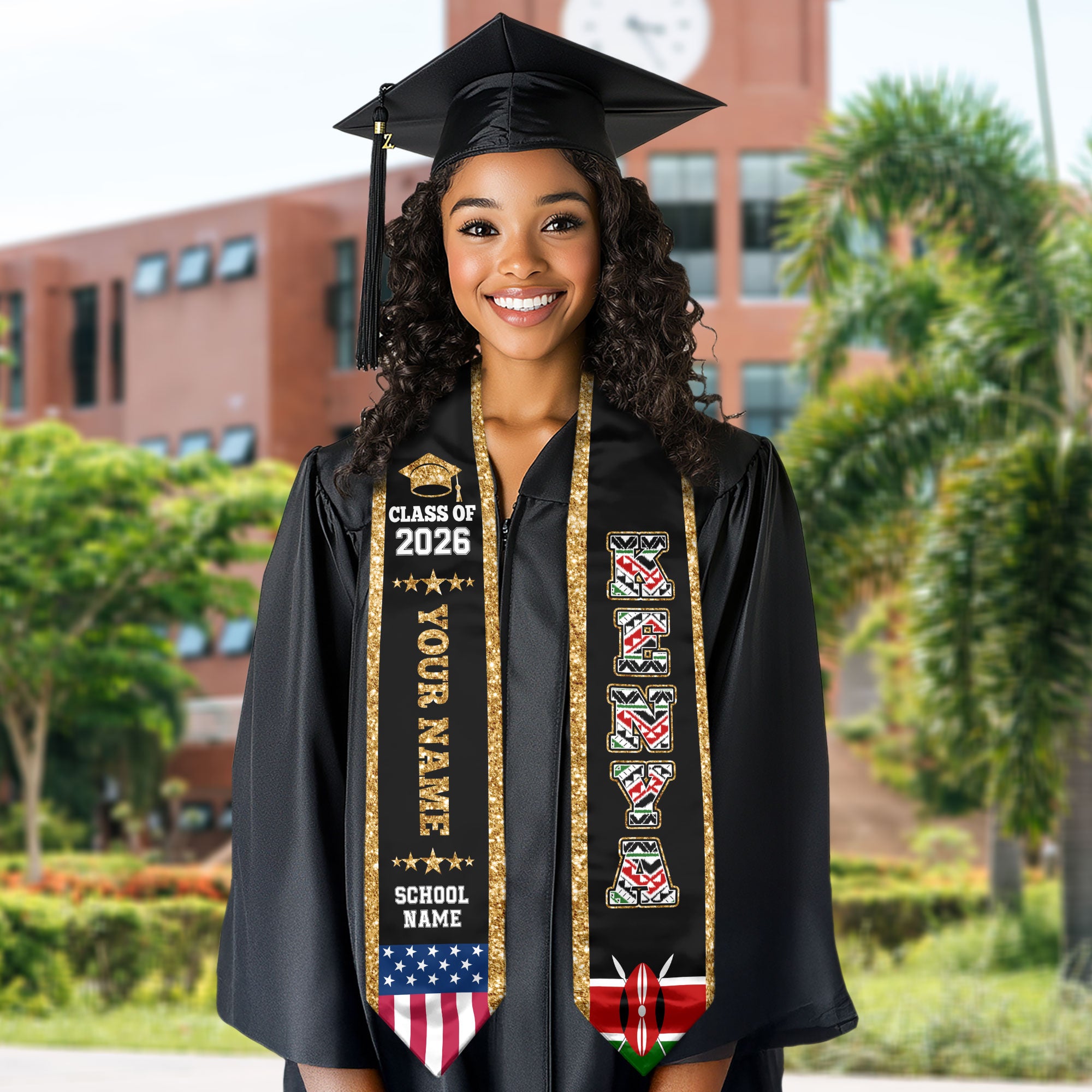Kenya Graduation Stole 2026, Kenya Flag Sash, Personal Detail Option for Graduates