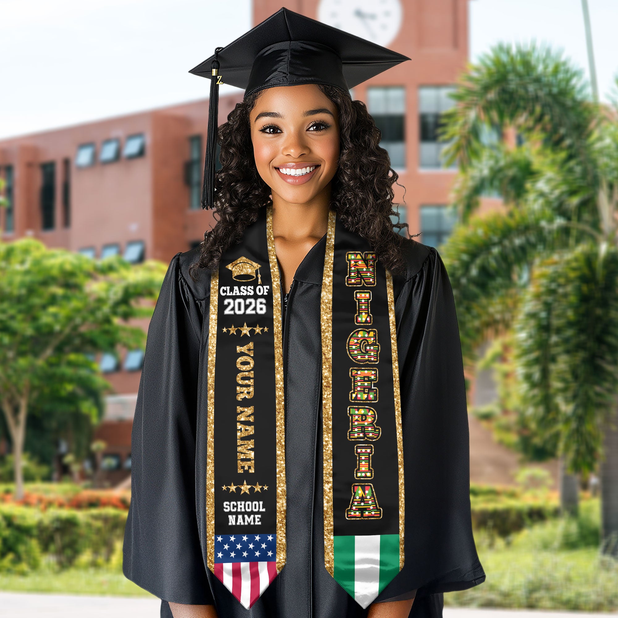 Nigeria Graduation Stole 2026, Nigeria Flag Sash, Personal Detail Option for Graduates