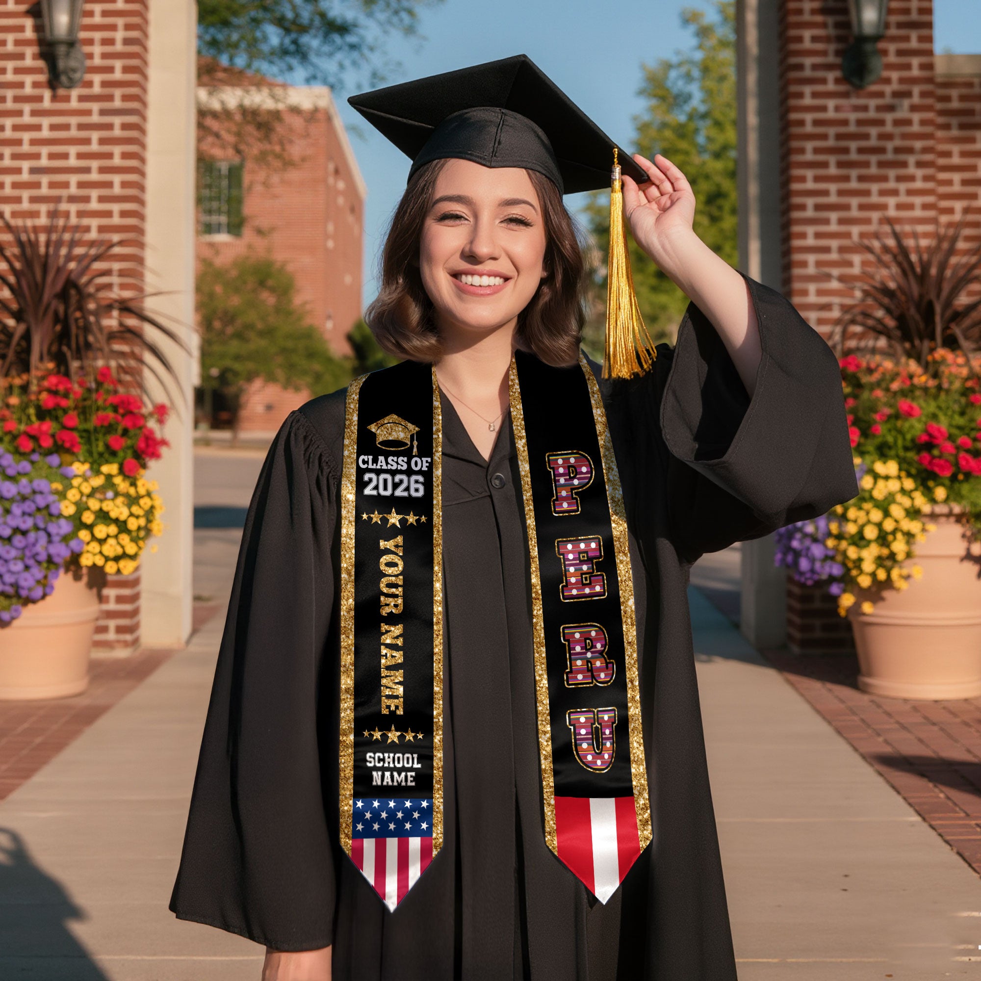 2026 Peru Flag Graduation Stole, Peru Sash, Personal Detail Option for Grads Ceremony