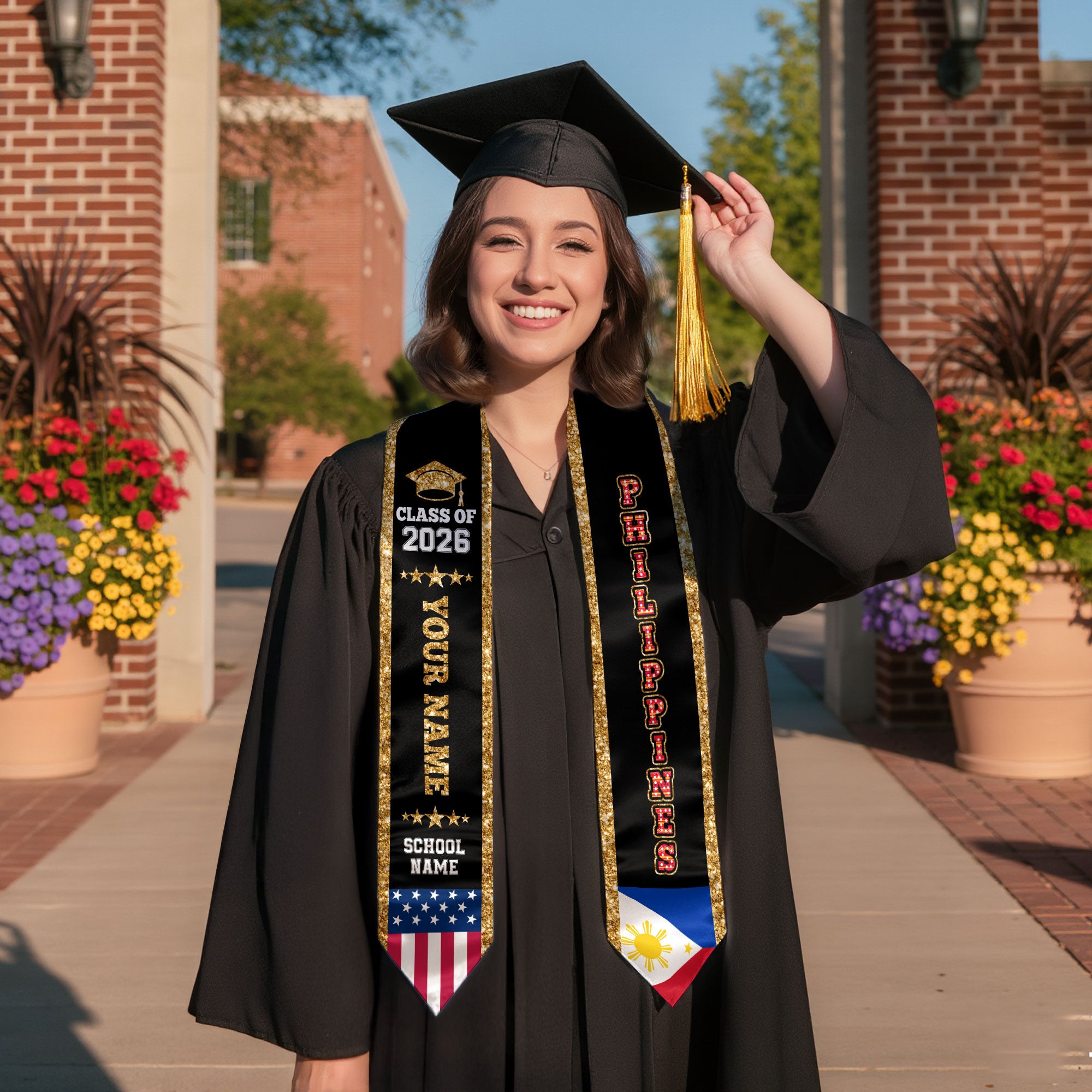 Philippines Graduation Stole 2026, Flag Sash, Personal Detail Option for Grads Ceremony
