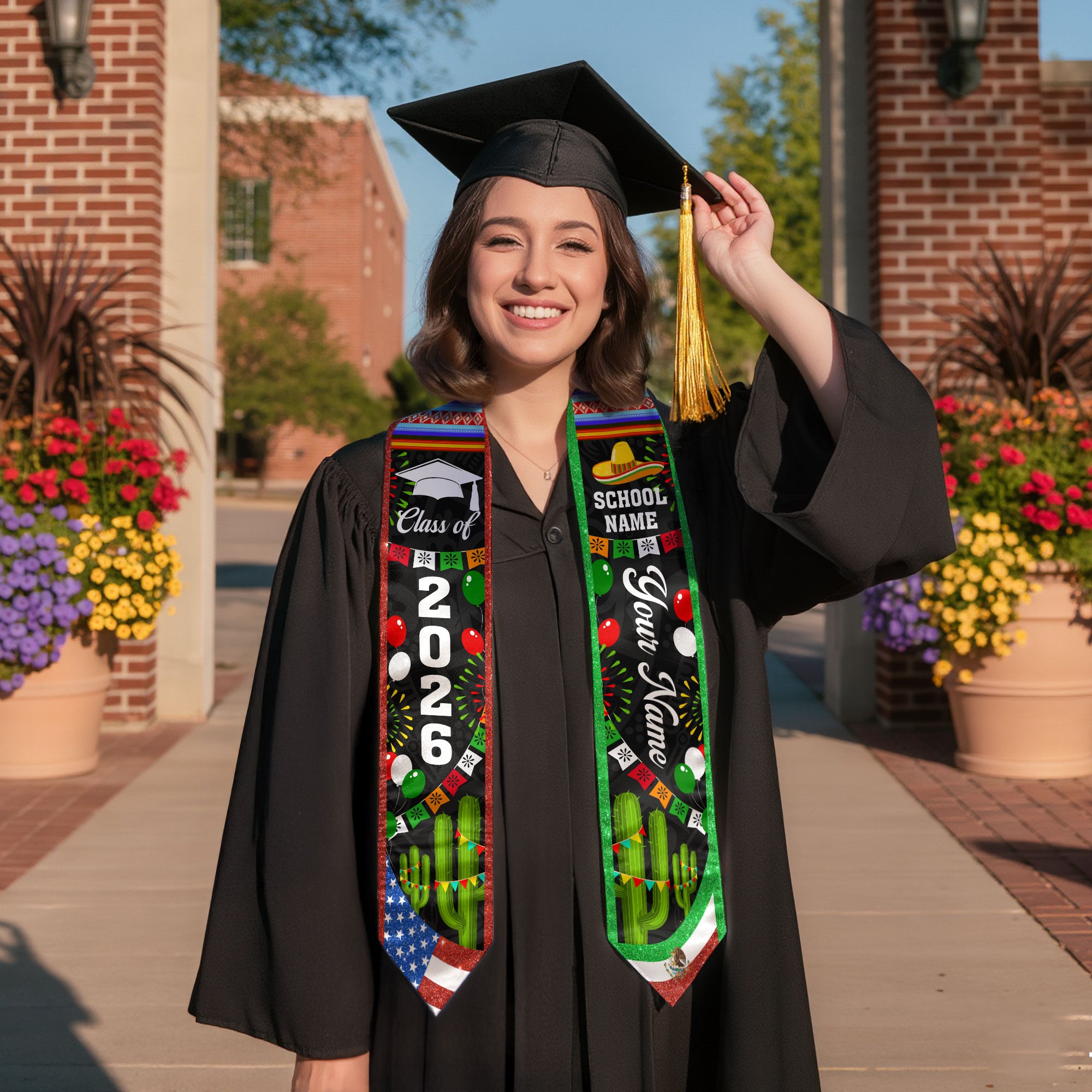2026 Mexican Flag Graduation Sash, Mexico Stole for Graduation, Personal Detail Available