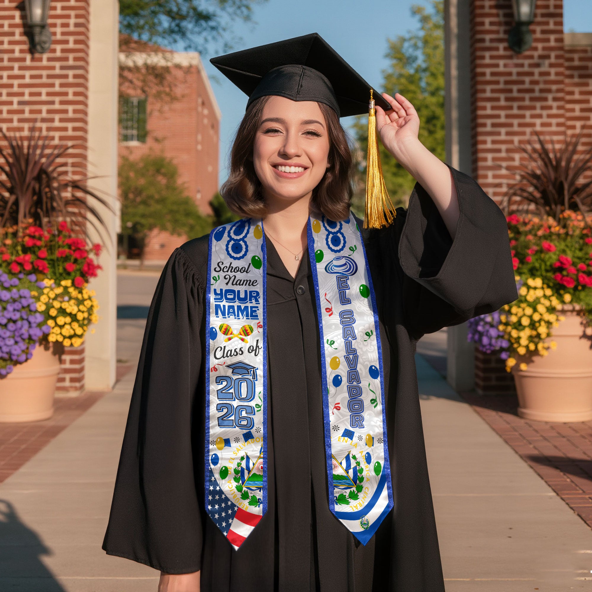 Customized Graduation Stole El Salvador, El Salvador Flag Graduation Sash, Custom Stole for Graduation 2026
