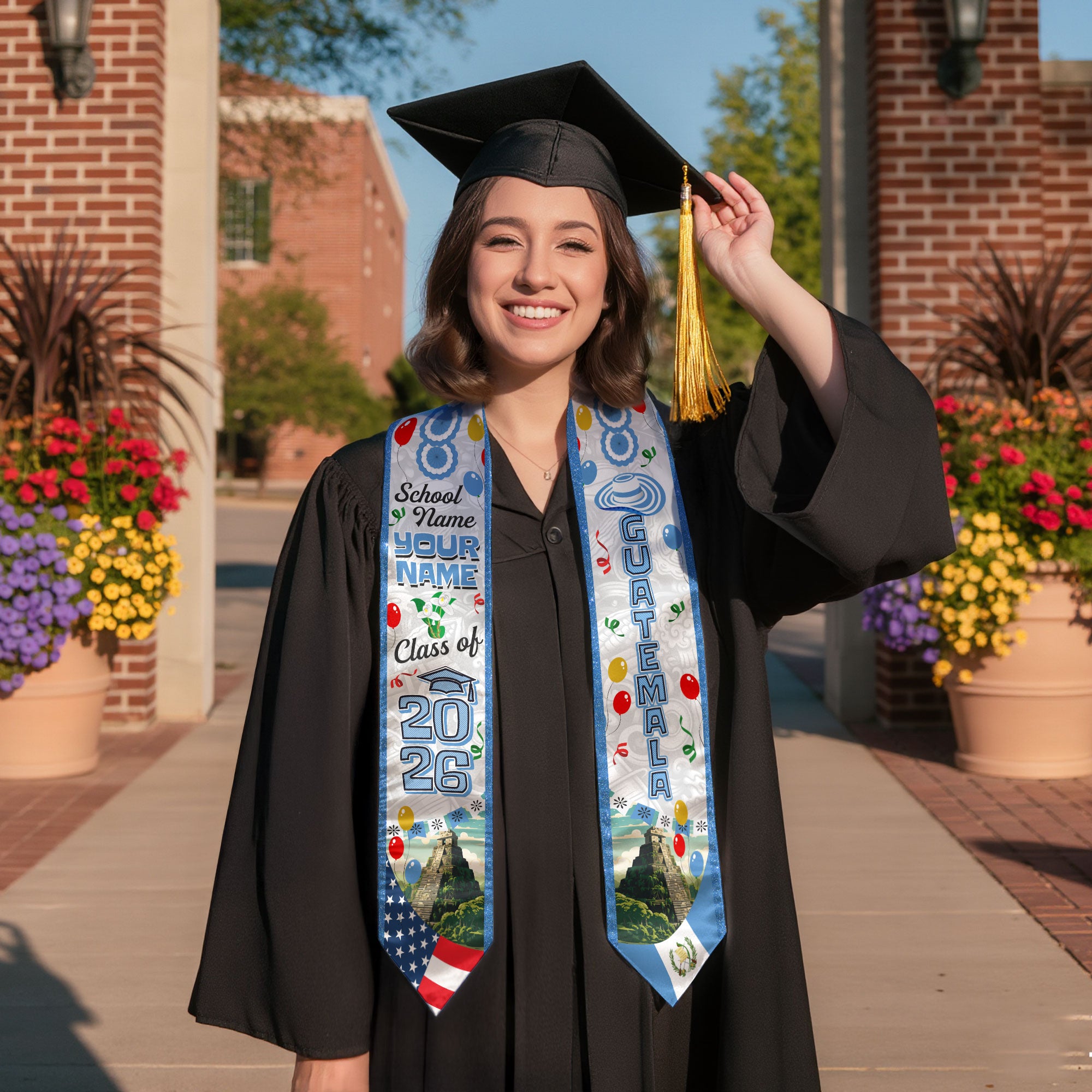 Customized Graduation Stole Guatemala, Guatemala Flag Graduation Sash, Custom Stole for Graduation 2026