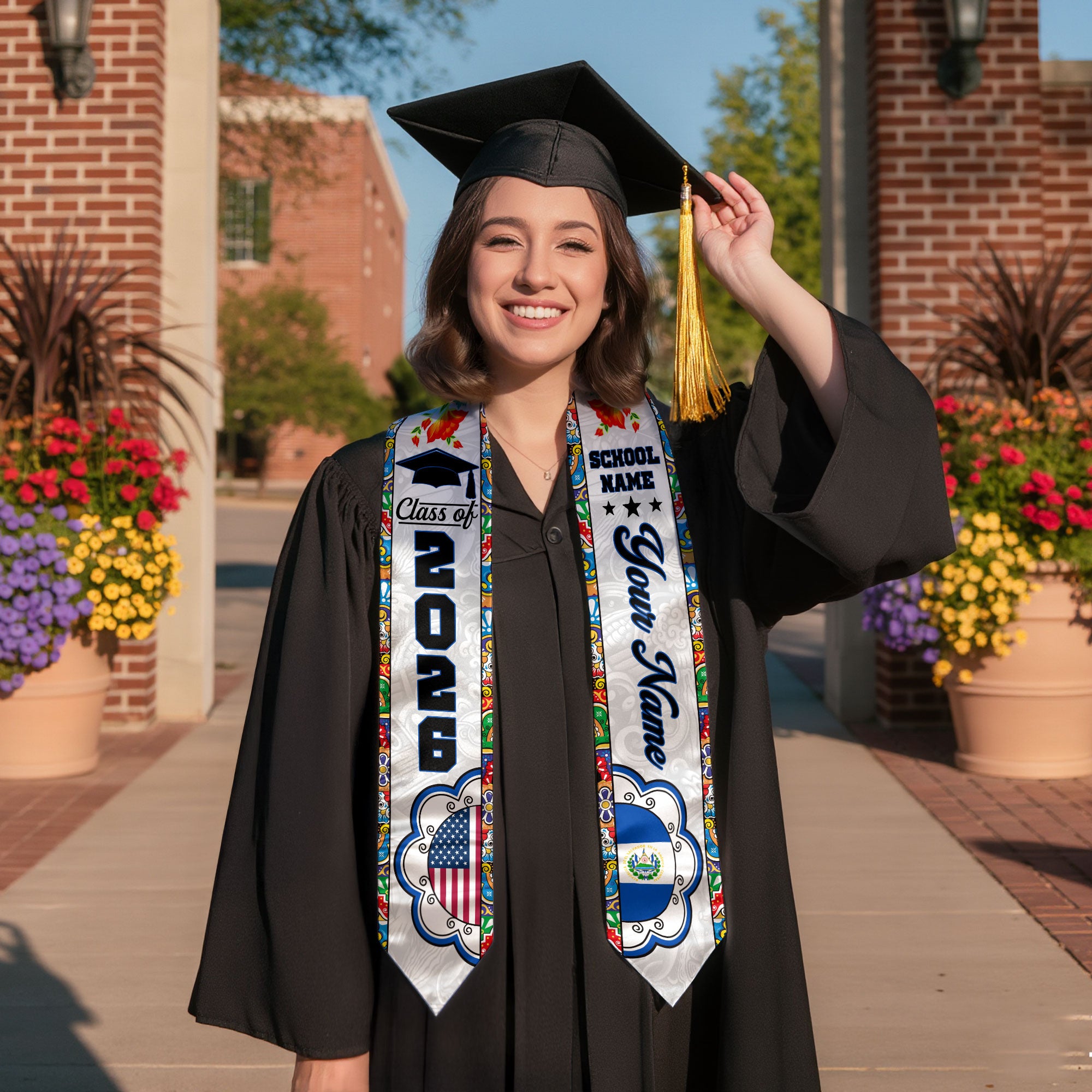Customized El Salvador American Graduation Stole, El Salvador Flag Graduation Sash, Class of 2026