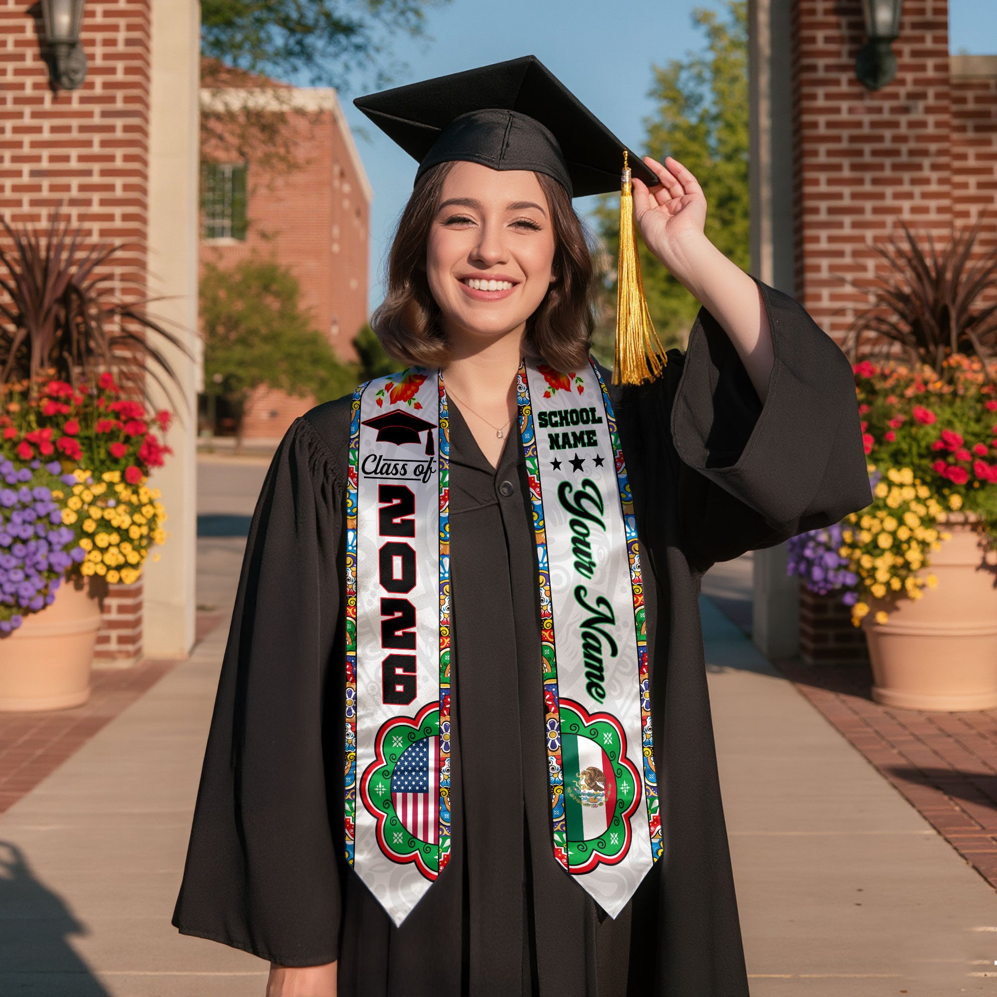 2026 Mexico Flag Graduation Stole, Mexican Sash for Grads, Optional Name Detail