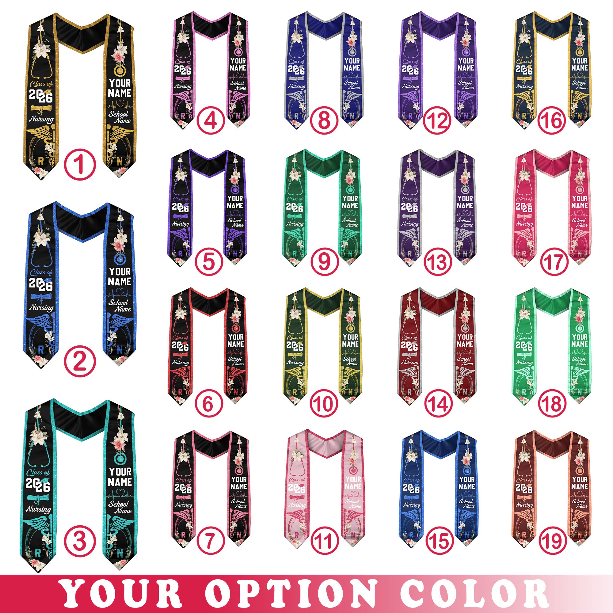 Customized Nursing Graduation Stole for RN Graduates, Professional BSN Sash Class of 2026