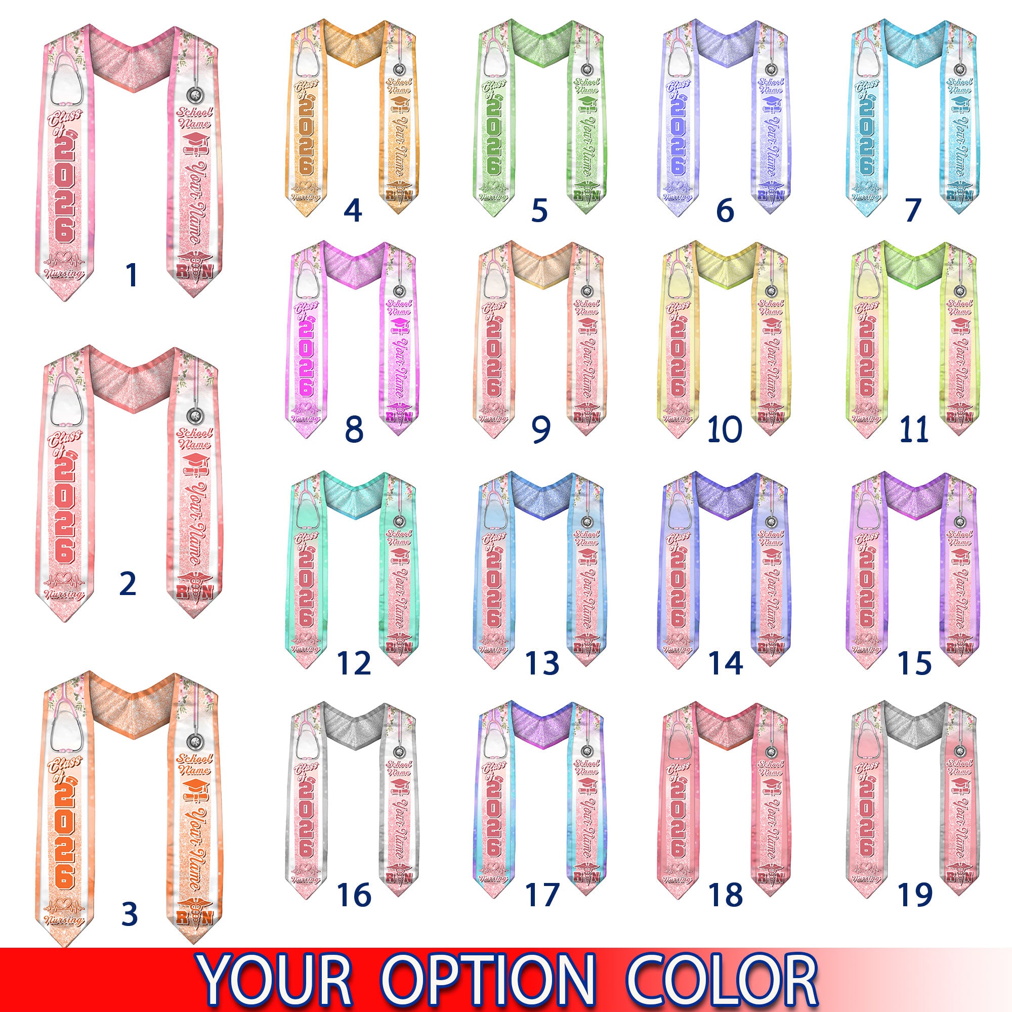 Customized RN and BSN Nursing Graduation Stole, Elegant Nurse Sash for Class of 2026