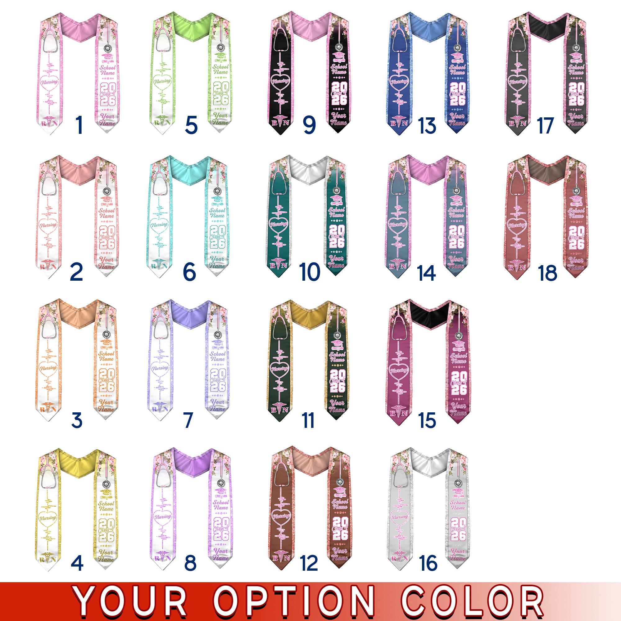 Customized RN Graduation Stole Designed for Nursing School Ceremonies, Class of 2026