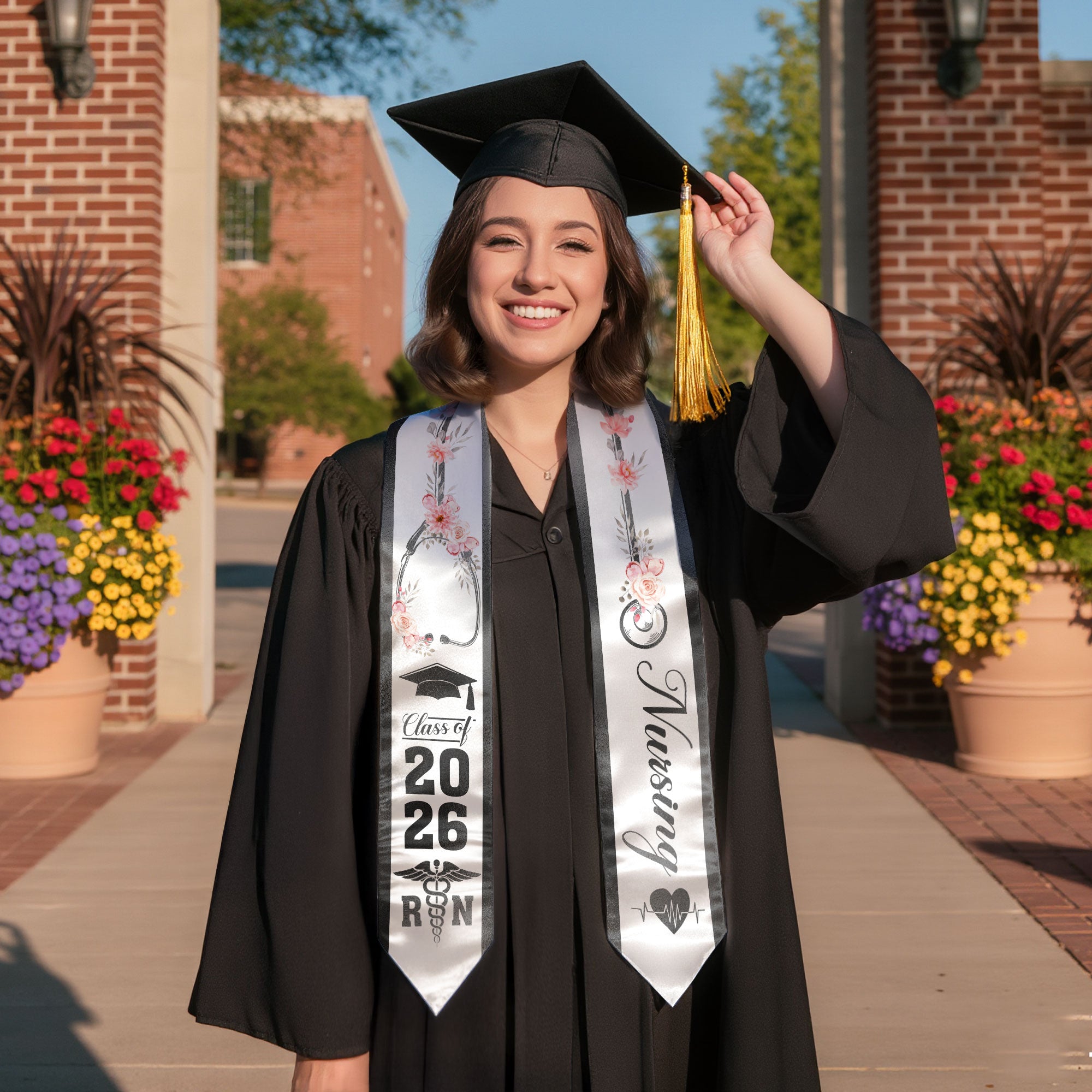 RN Nurse Graduation Stole 2026, Classic Nursing Sash for BSN Graduates Class of 2026