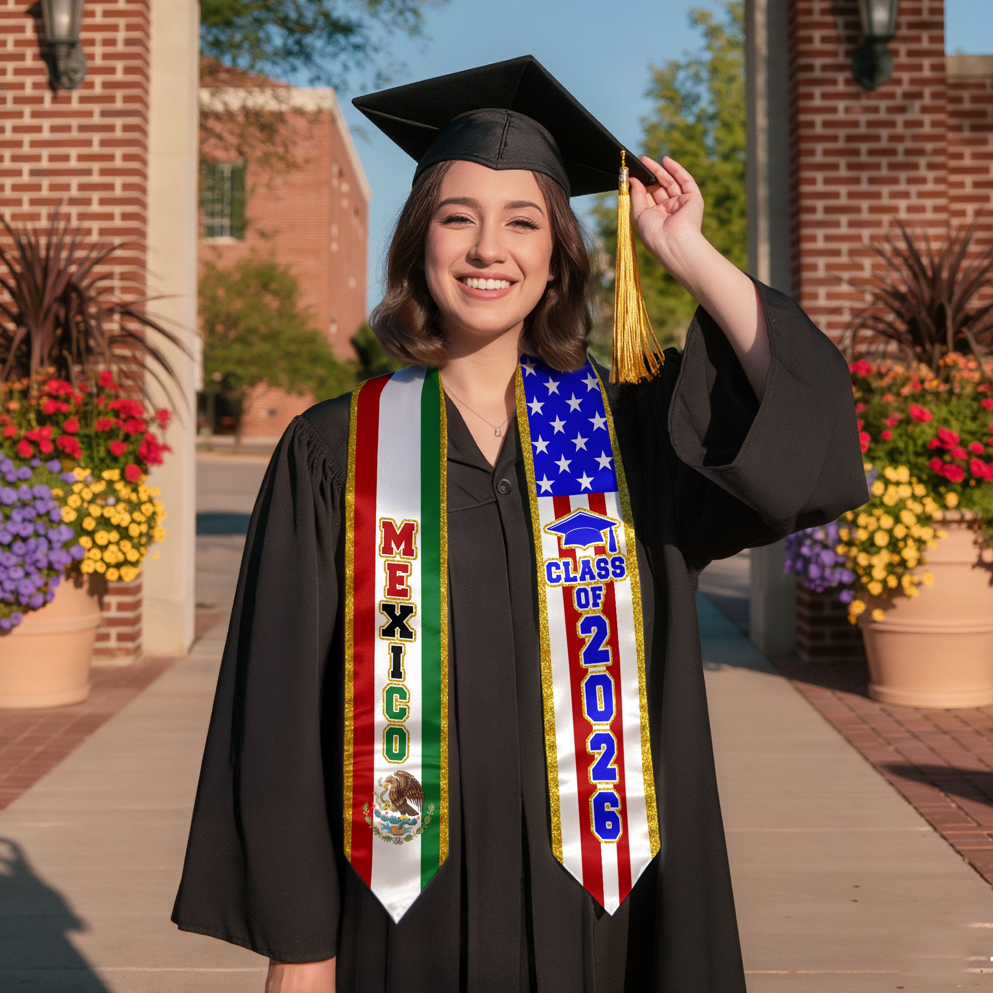 Mexico Flag Graduation Stole 2026, Mexican Sash for Graduation, Classic Photo Ceremony