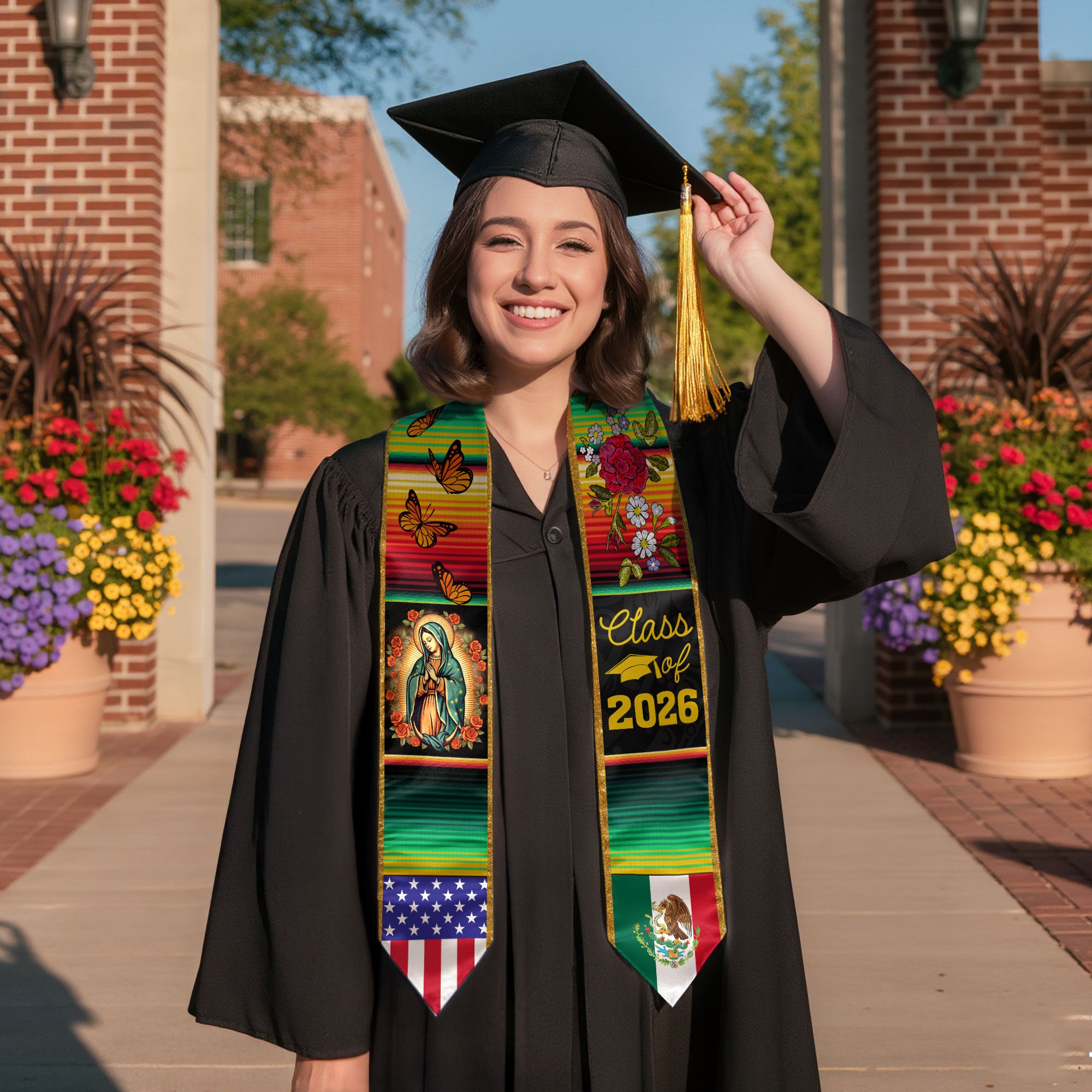 Mexican Flag Graduation Sash 2026, Mexico Stole for Grads, Classic Stole for Ceremony