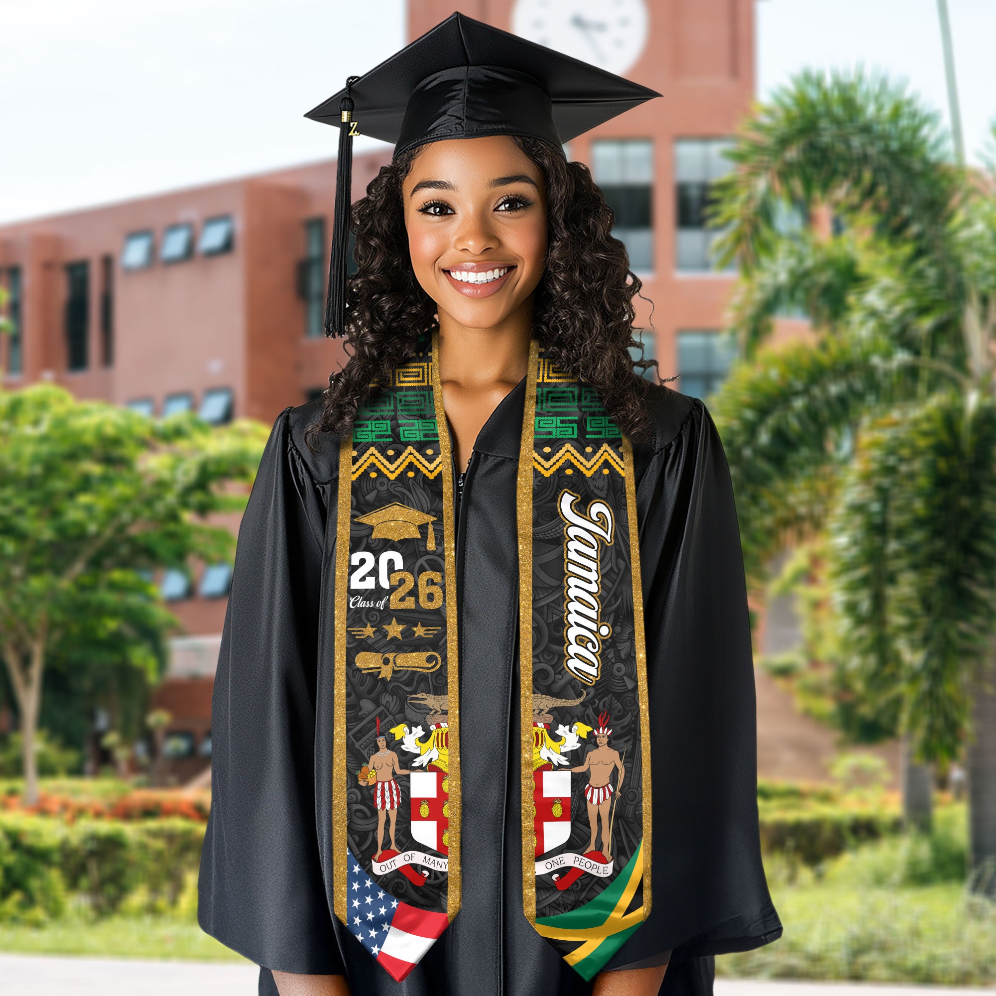 Jamaica American Graduation Stole, Jamaica Flag Graduation Sash Class of 2026