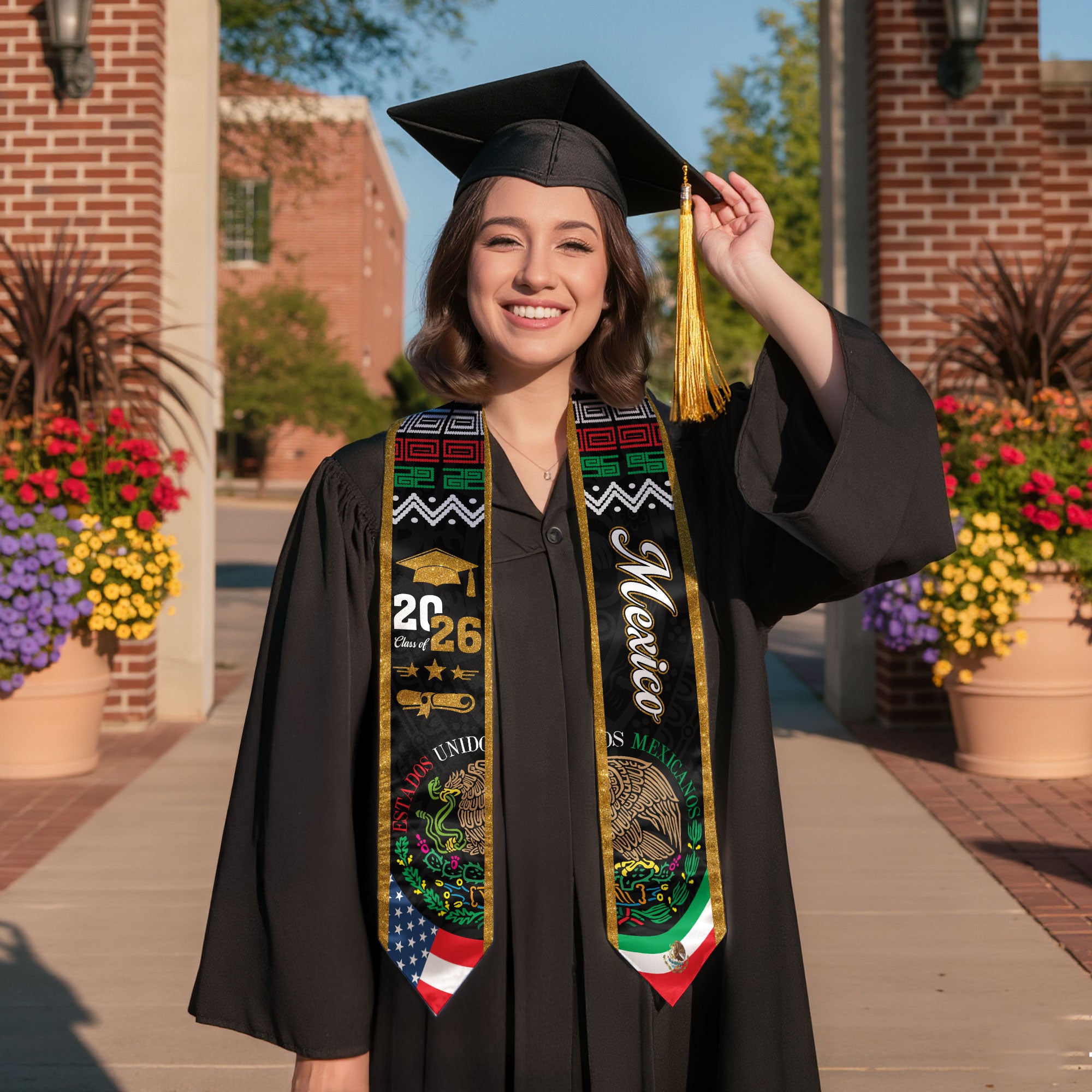 2026 Mexican Flag Stole, Mexico Graduation Sash for Graduates, Traditional Graduation Wear