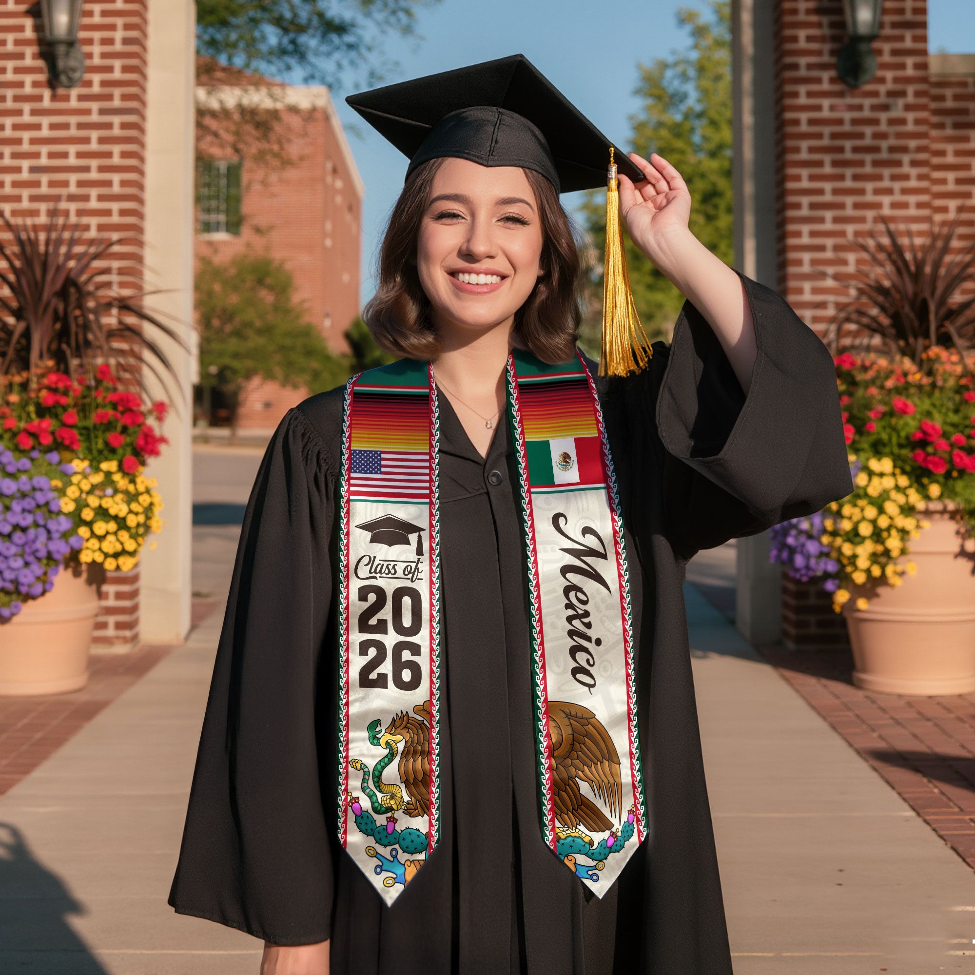 Mexico Graduation Stole 2026, Mexico Flag Sash, Classic Graduation Stole for Class 2026