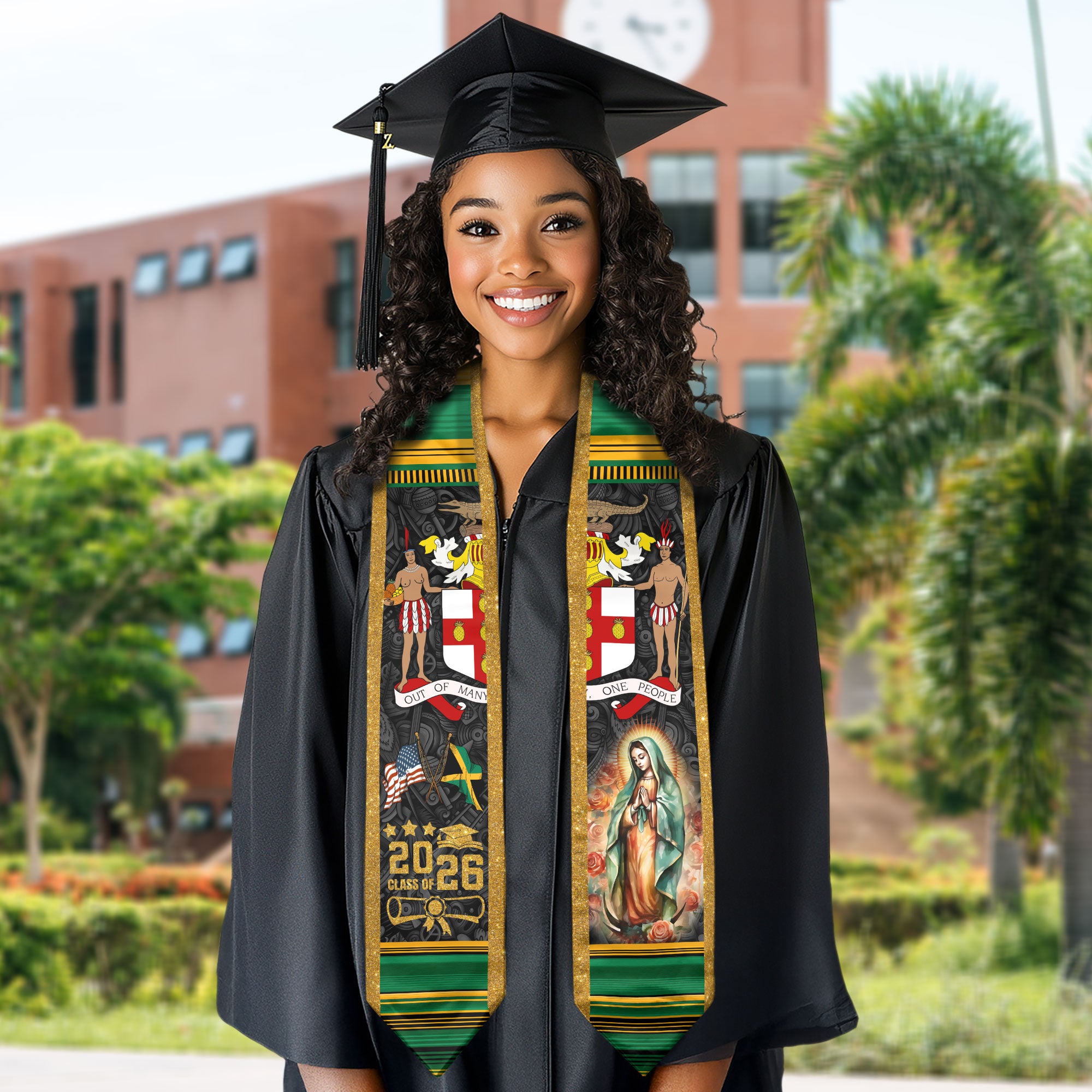 Jamaica Graduation Stole 2026, Jamaican Flag Graduation Sash, Classic Academic Stole for Class of 2026