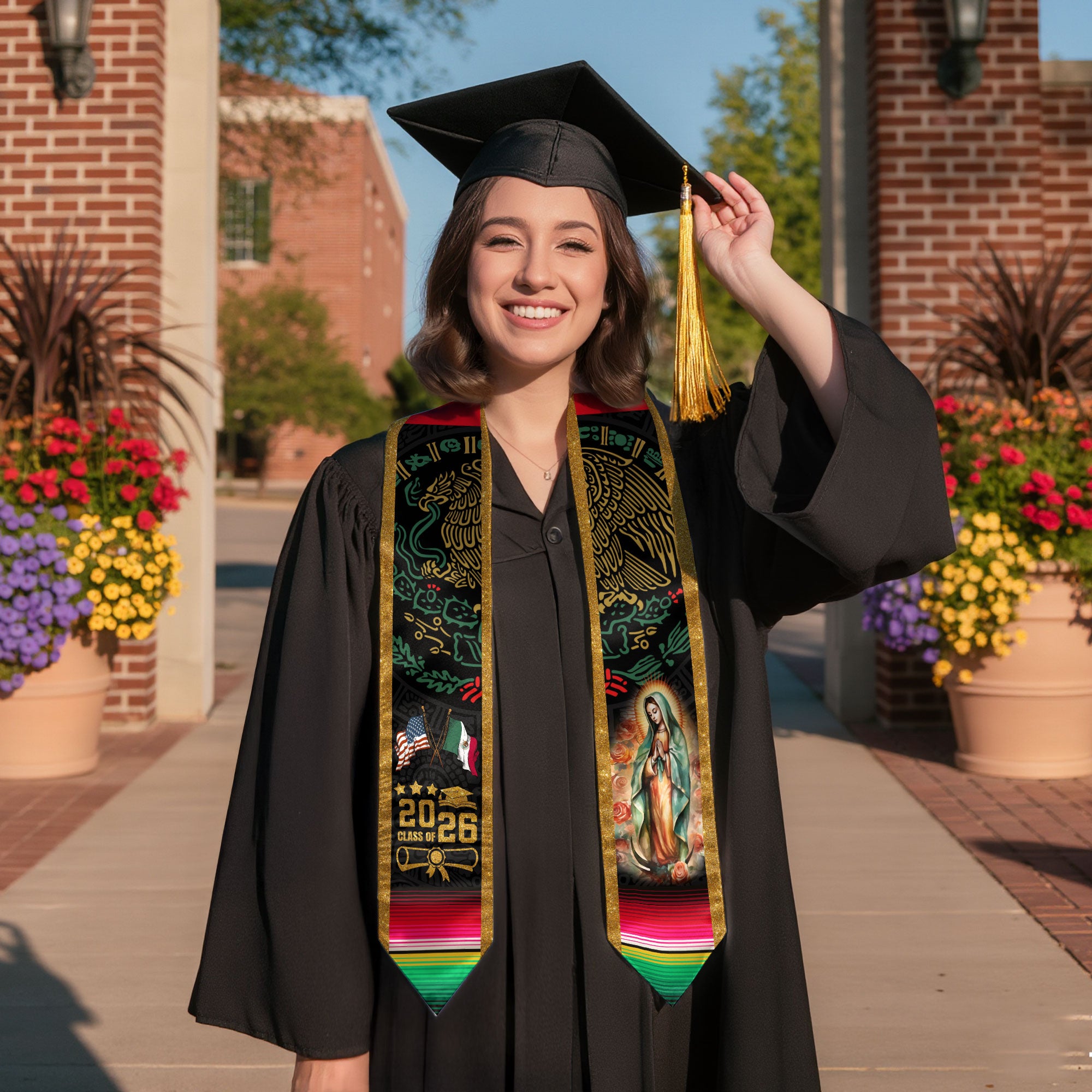 Mexican American Flag Graduation Sash 2026, Mexico Graduation Stole, Mexican Sash Stole