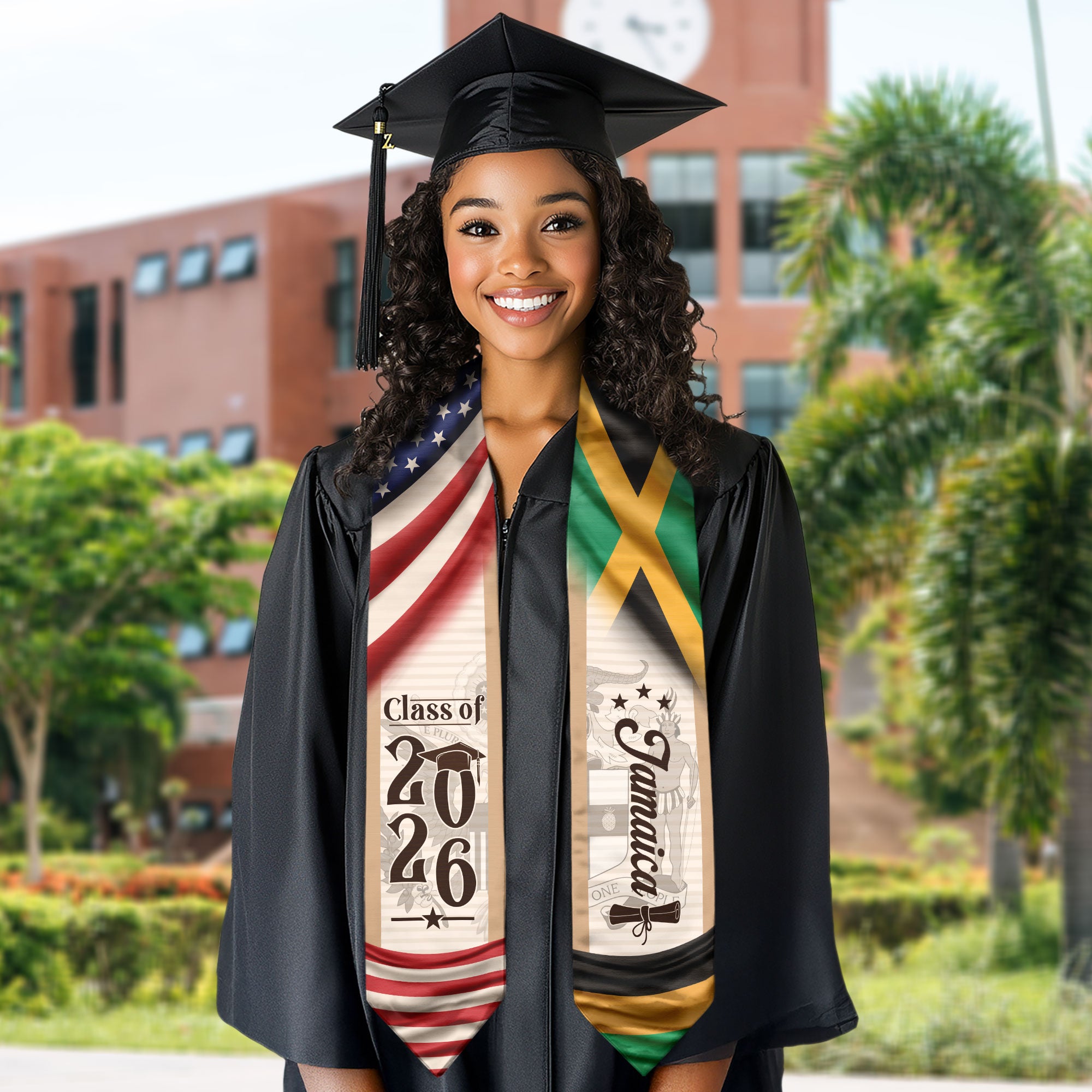 Jamaica Flag Graduation Stole 2026, Jamaican Graduation Sash, Elegant Design for Class of 2026
