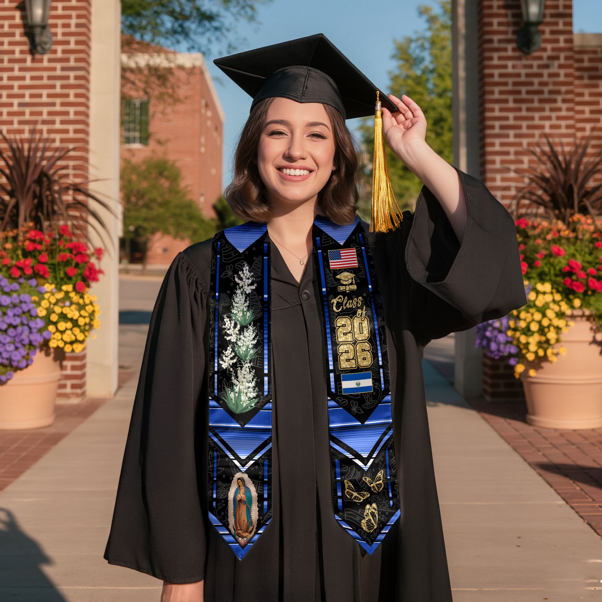 El Salvador Graduation Stole 2026, Salvadoran Flag Graduation Sash, Grad Stole