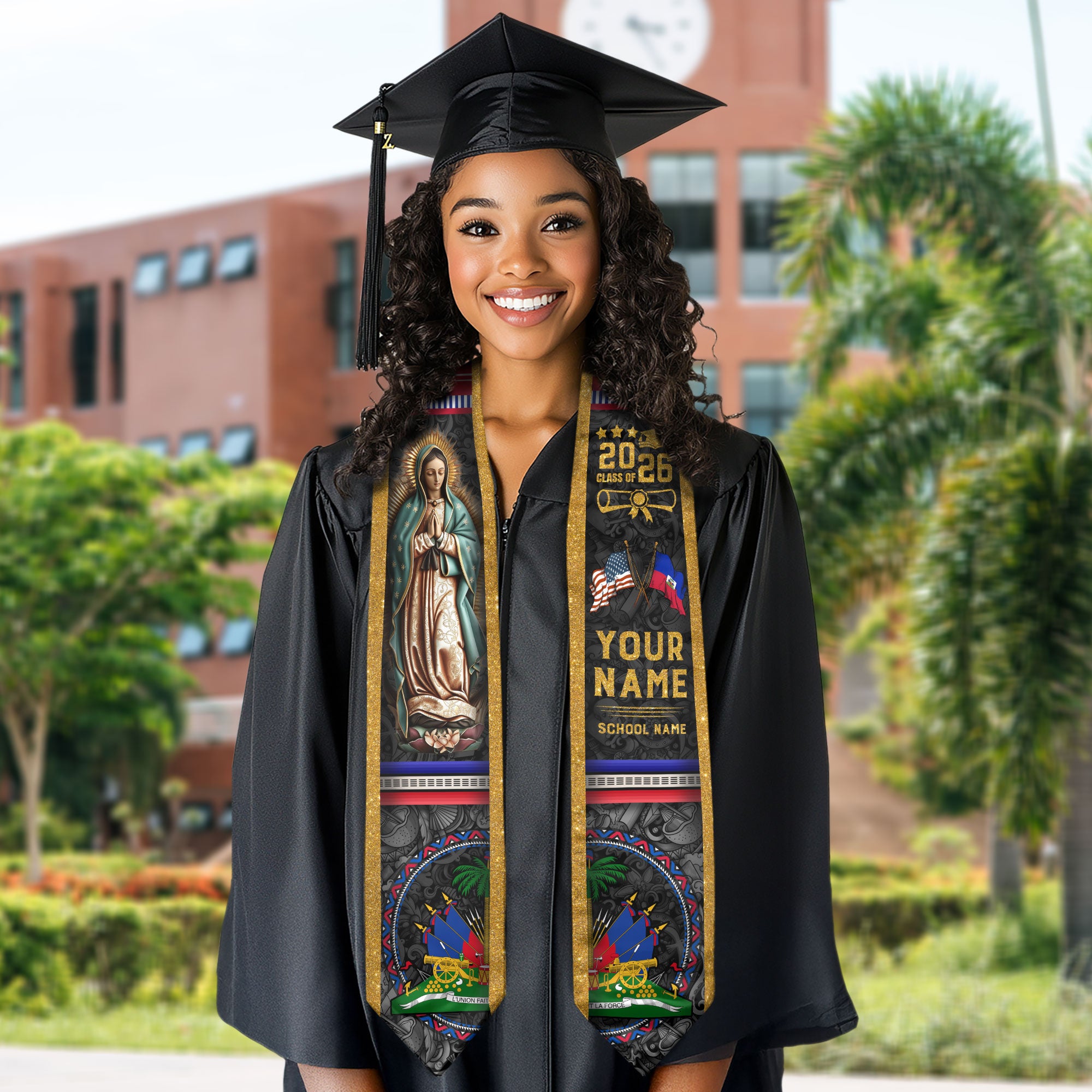 Haiti Graduation Stole 2026, Haitian Flag Sash, Tailored Detail for Class of 2026 Grads