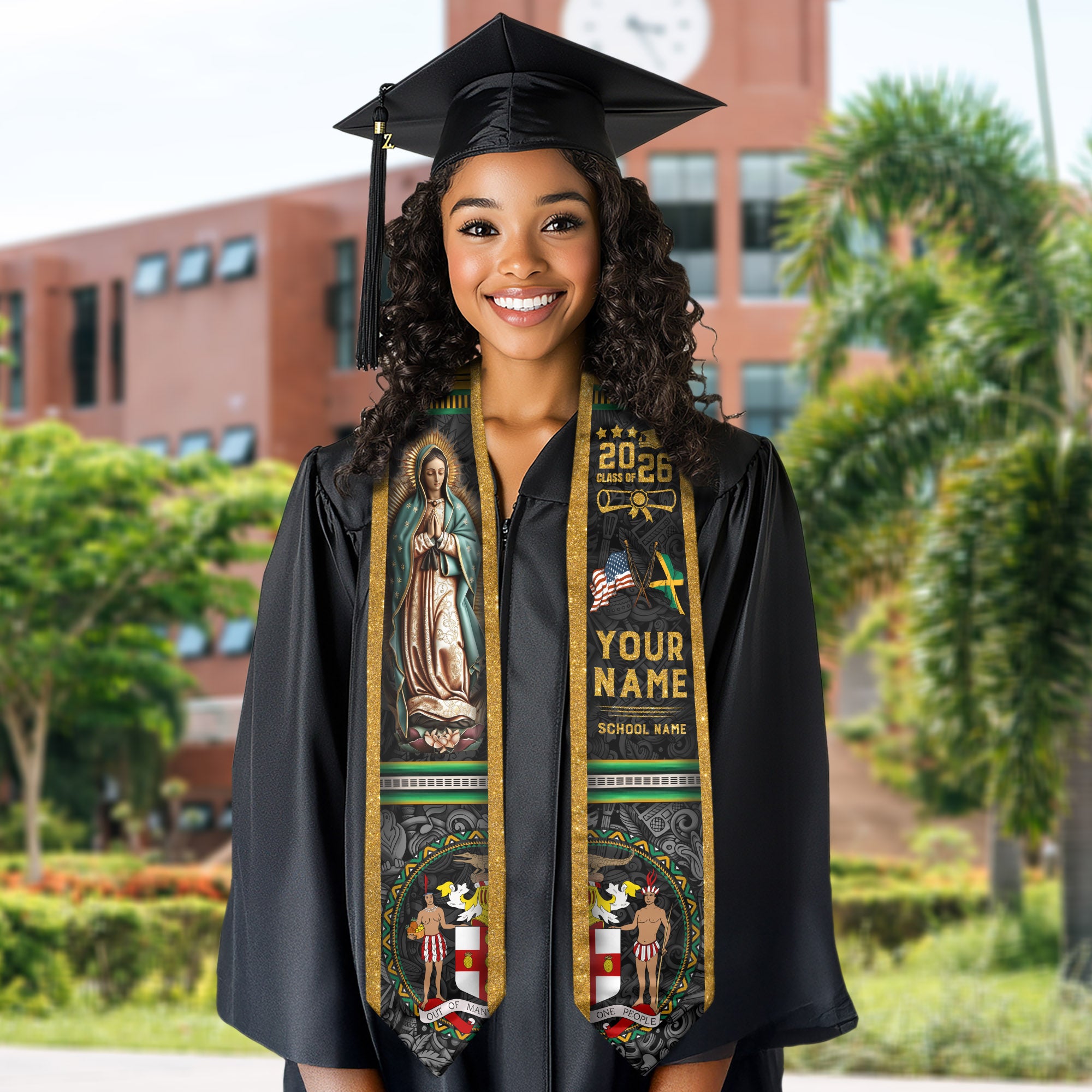 Jamaica Graduation Stole 2026, Jamaican Flag Graduation Sash, Custom Grad Stole 2026