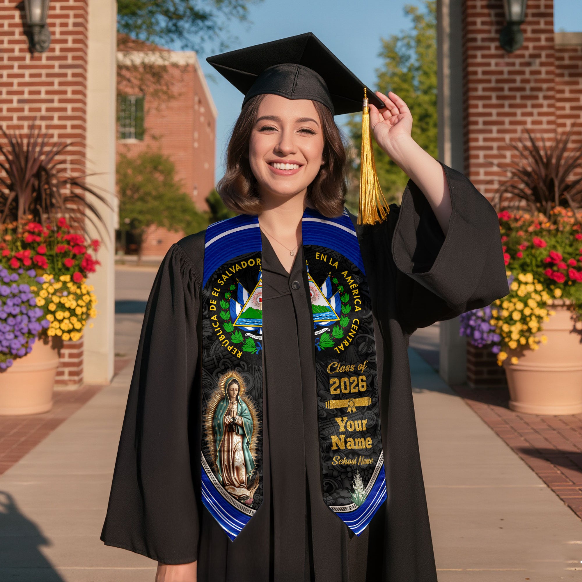Salvadoran Flag Graduation Sash 2026, El Salvador Stole, Custom Graduation Stole