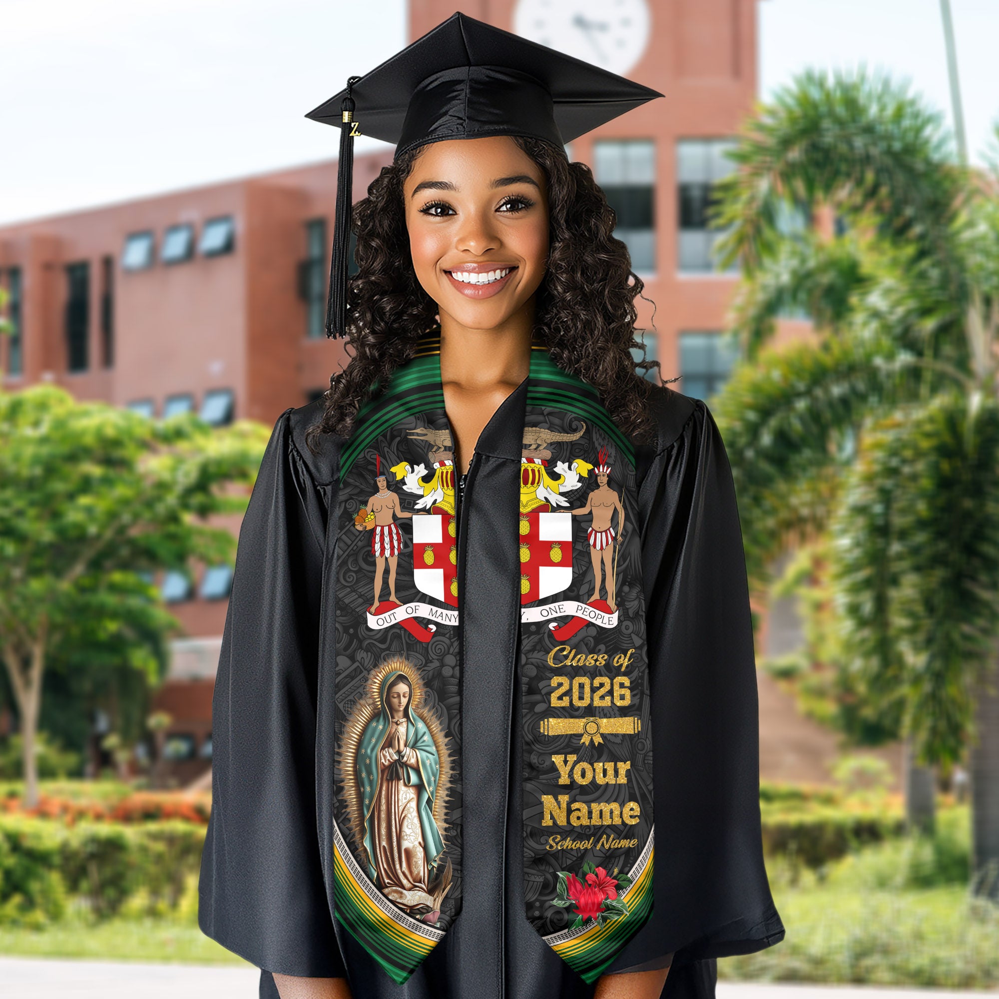 Jamaican Flag Graduation Sash 2026, Jamaica Stole, Custom Graduation Stole for 2026