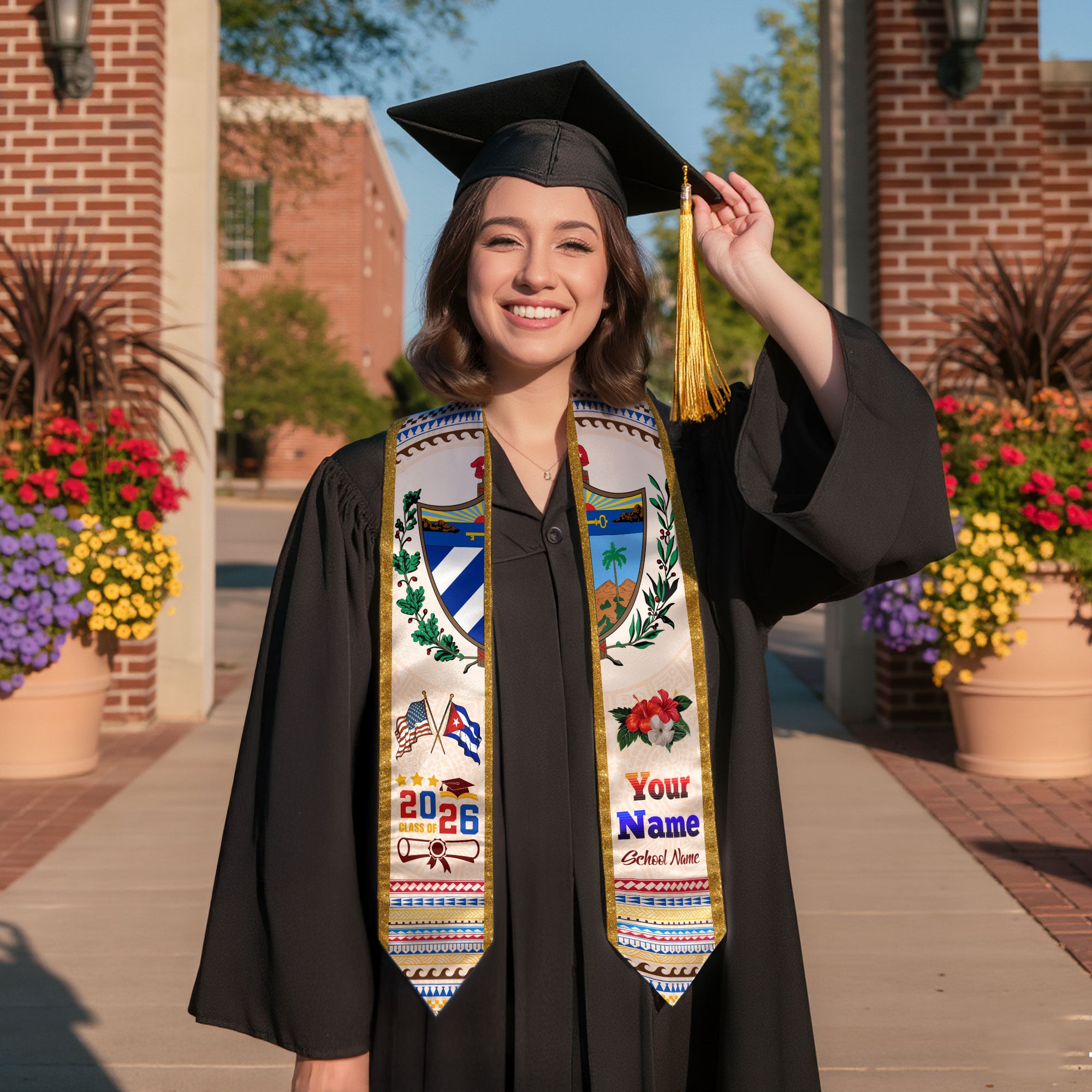 Class of 2026 Cuba Graduation Sash, Cuban Flag Stole, Custom-Ready Graduation Style