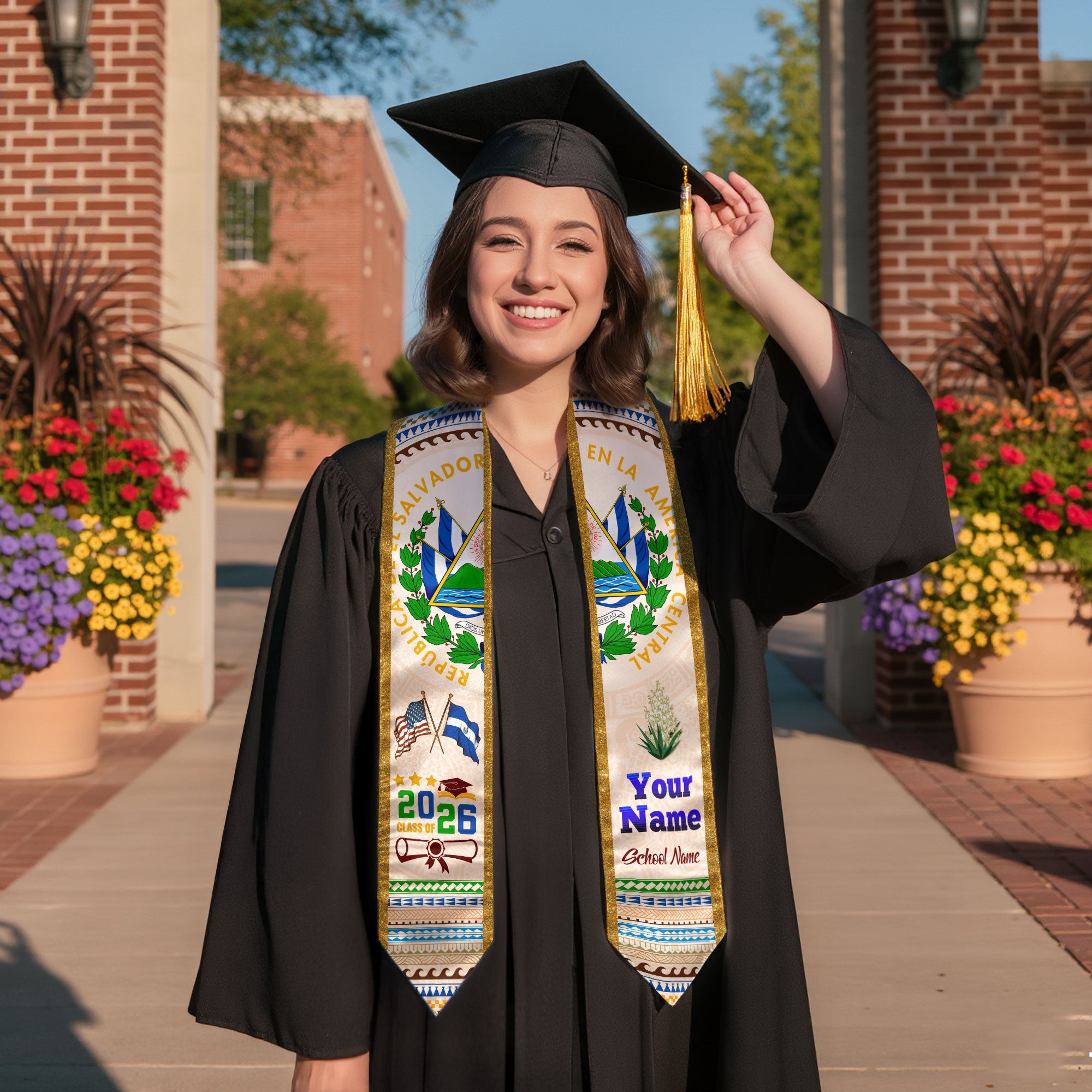 El Salvador Flag 2026, Graduation Stole 2026, Custom Sash, Salvadoran Graduation Stole 2026, Custom Stole