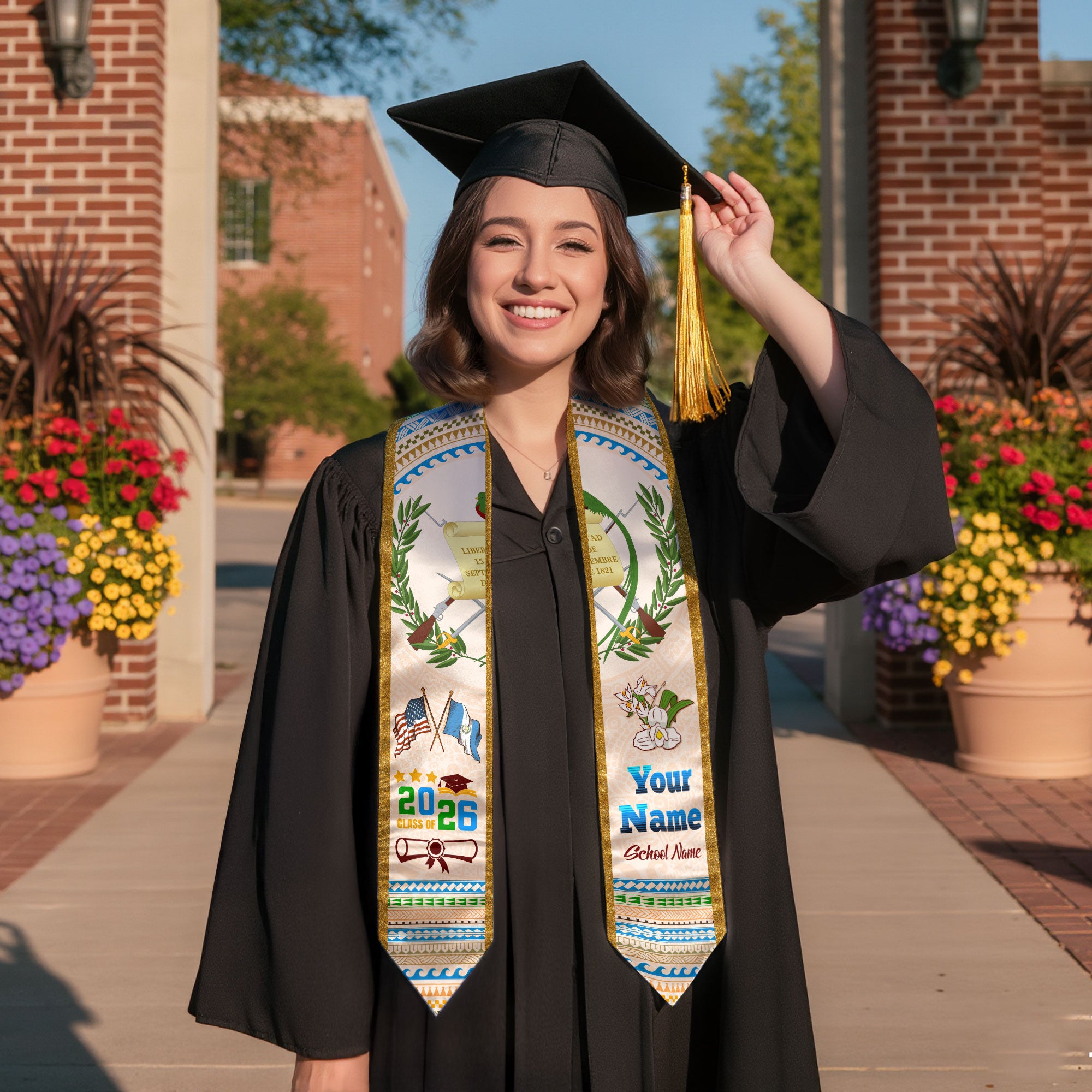 Guatemala Flag Graduation Stole 2026, Custom Sash, Guatemalan Graduation Stole