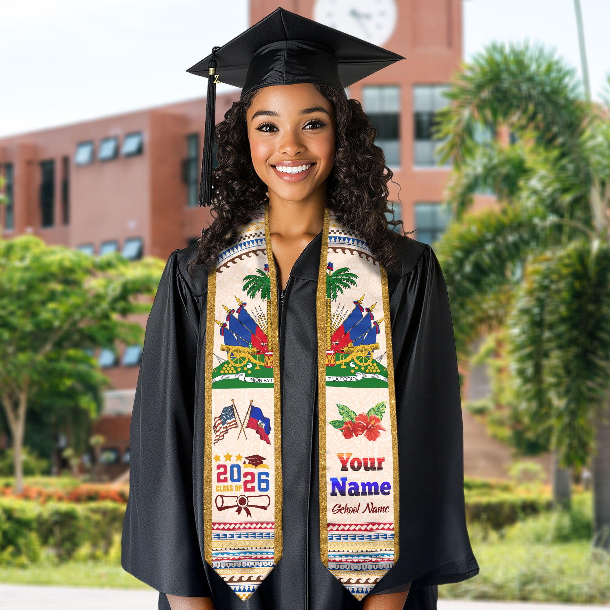 Class of 2026 Haiti Graduation Sash, Haitian Flag Stole, Custom-Ready Graduation Style