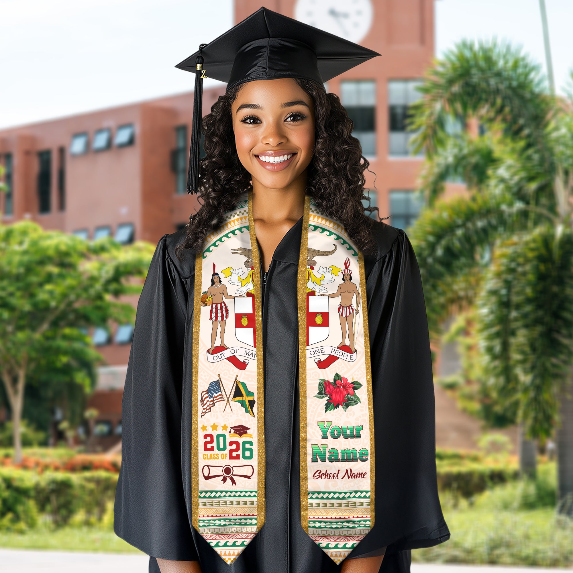 Jamaica Flag Graduation Stole 2026, Custom Sash, Jamaican Graduation Stole for Grads
