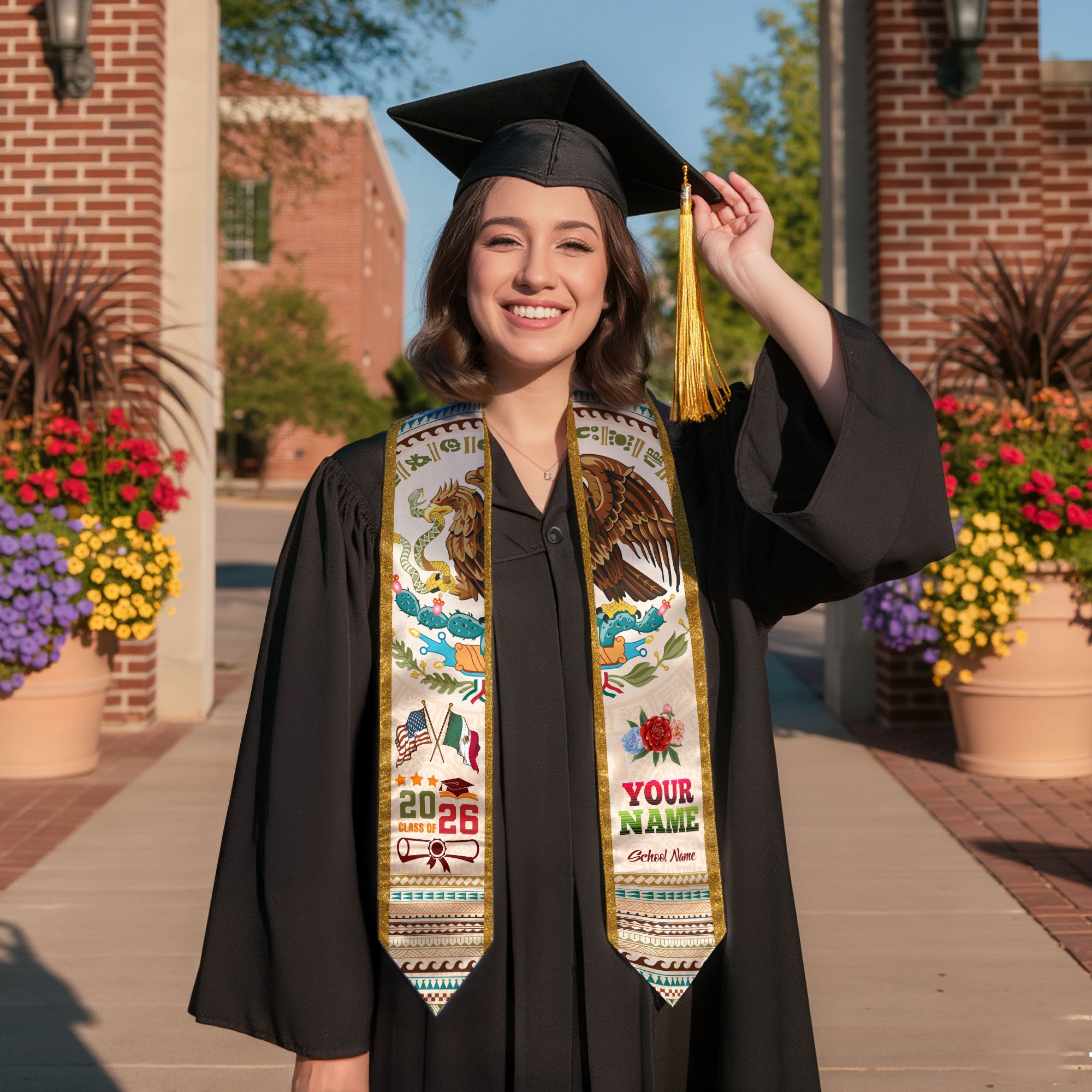 Mexico Graduation Stole 2026, Custom Mexican Graduation Sash, Mexican American Flag Stole