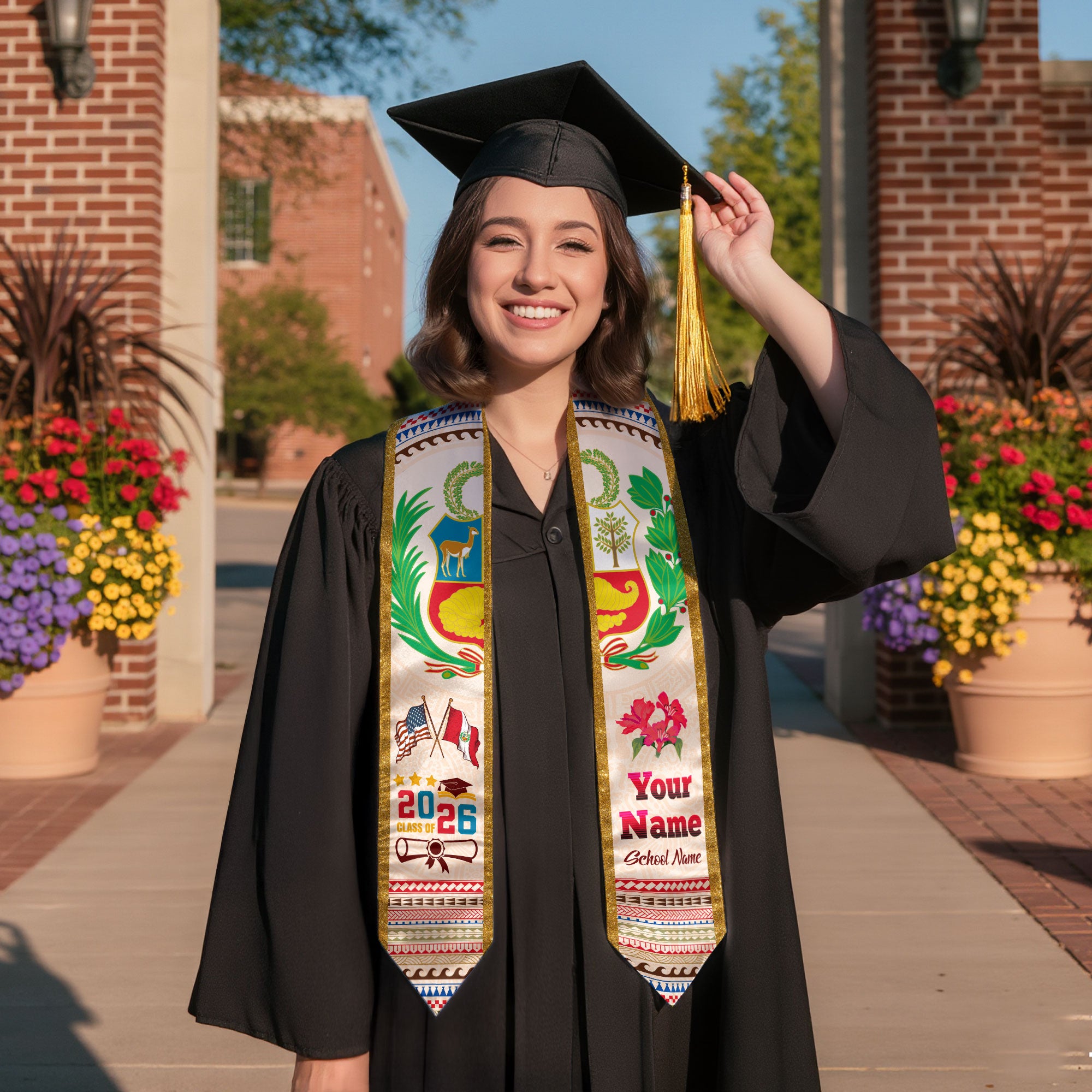 Peru Flag Graduation Stole 2026, Peruvian Grad Sash, Signature Finish for 2026 Grads