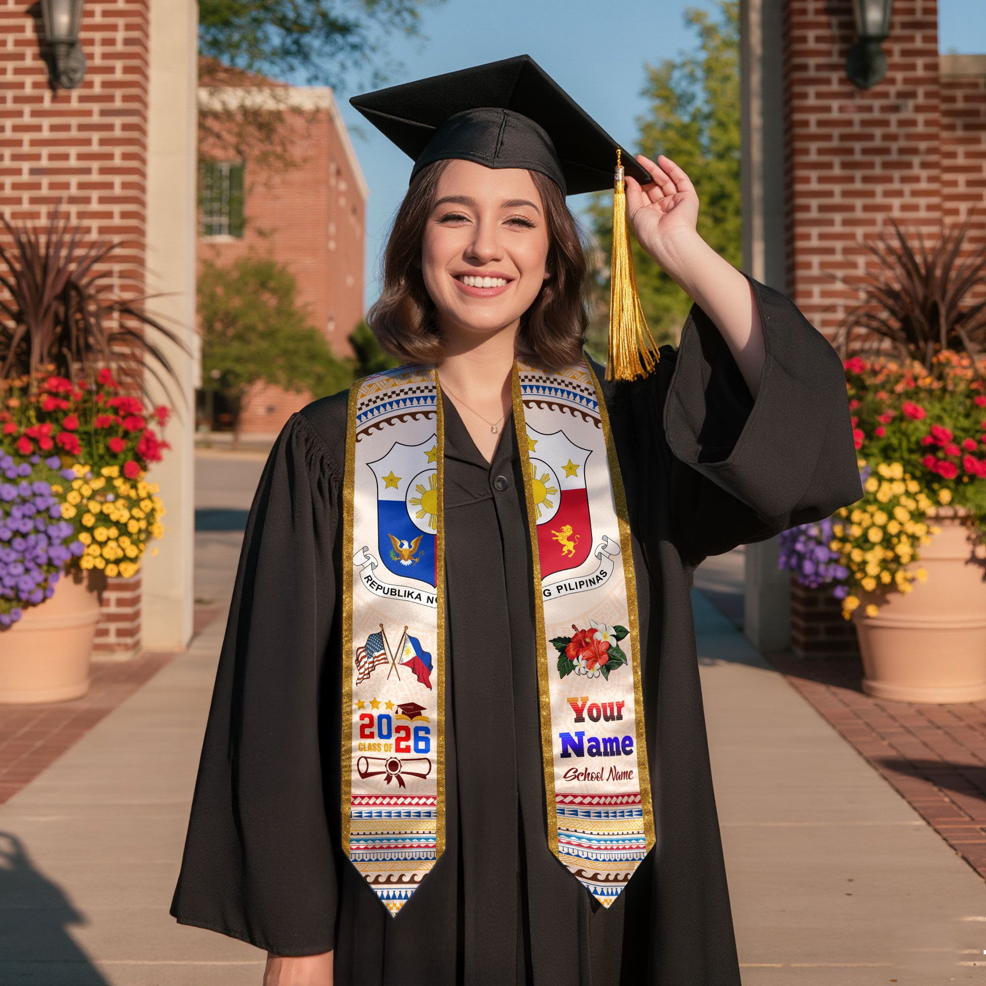 Philippines Flag Graduation Stole 2026, Custom Sash, Filipino Graduation Stole for Grads