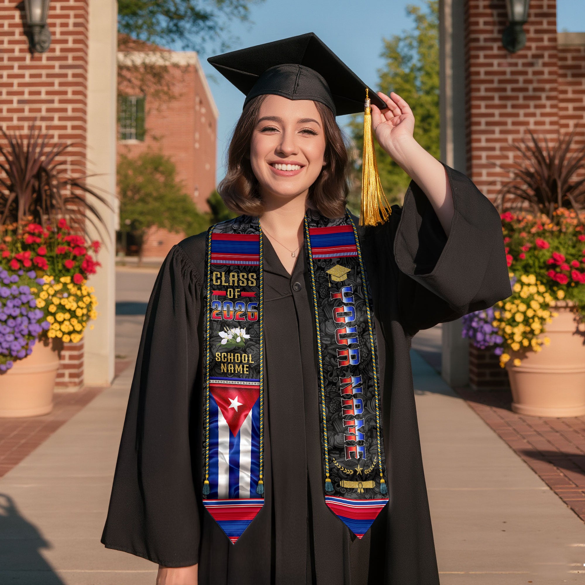 Cuba Flag Graduation Stole 2026, Cuban Grad Sash, Bespoke Touch Graduation Accessory