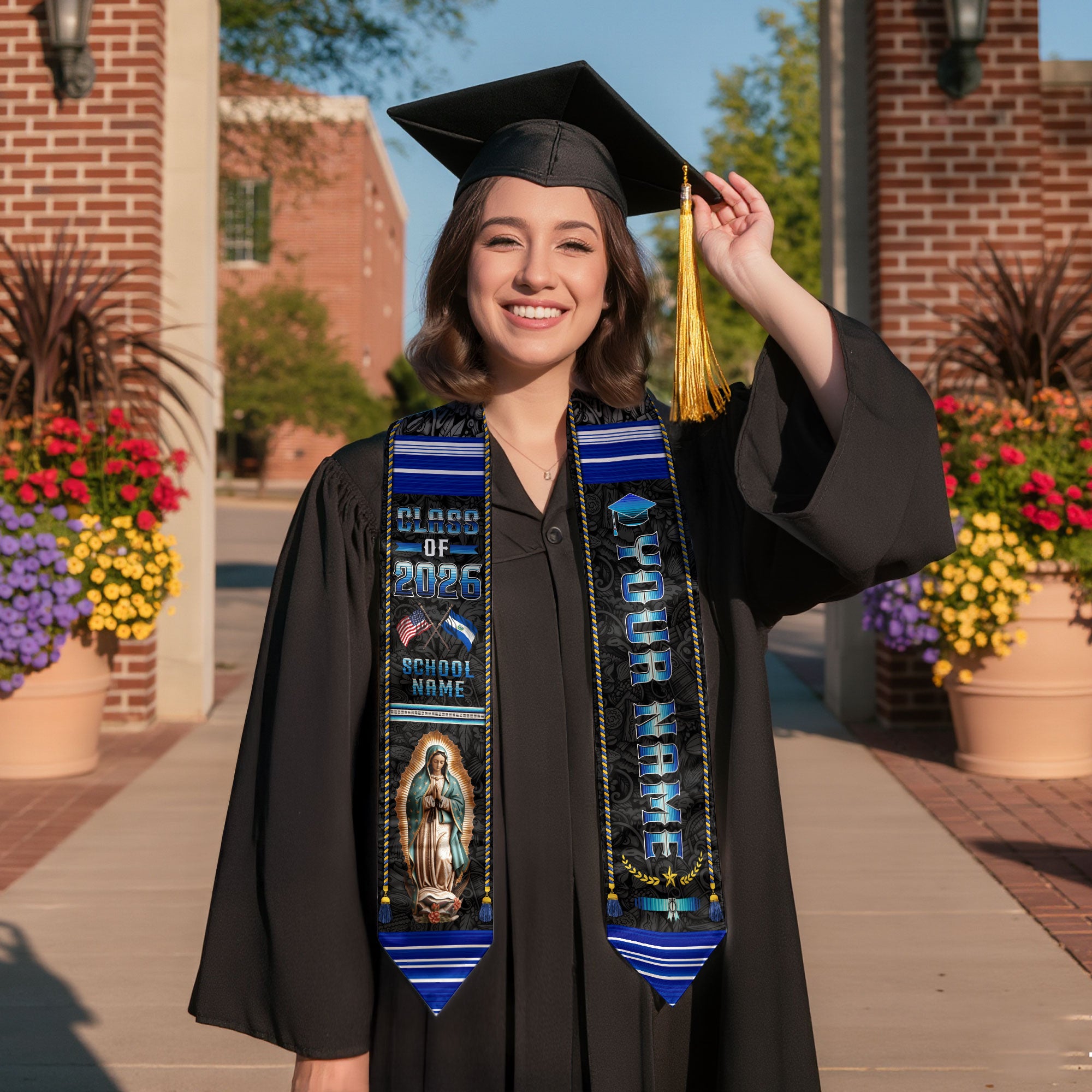 Custom El Salvador Graduation Sash 2026, Salvadoran Flag Stole, Graduation Stole 2026