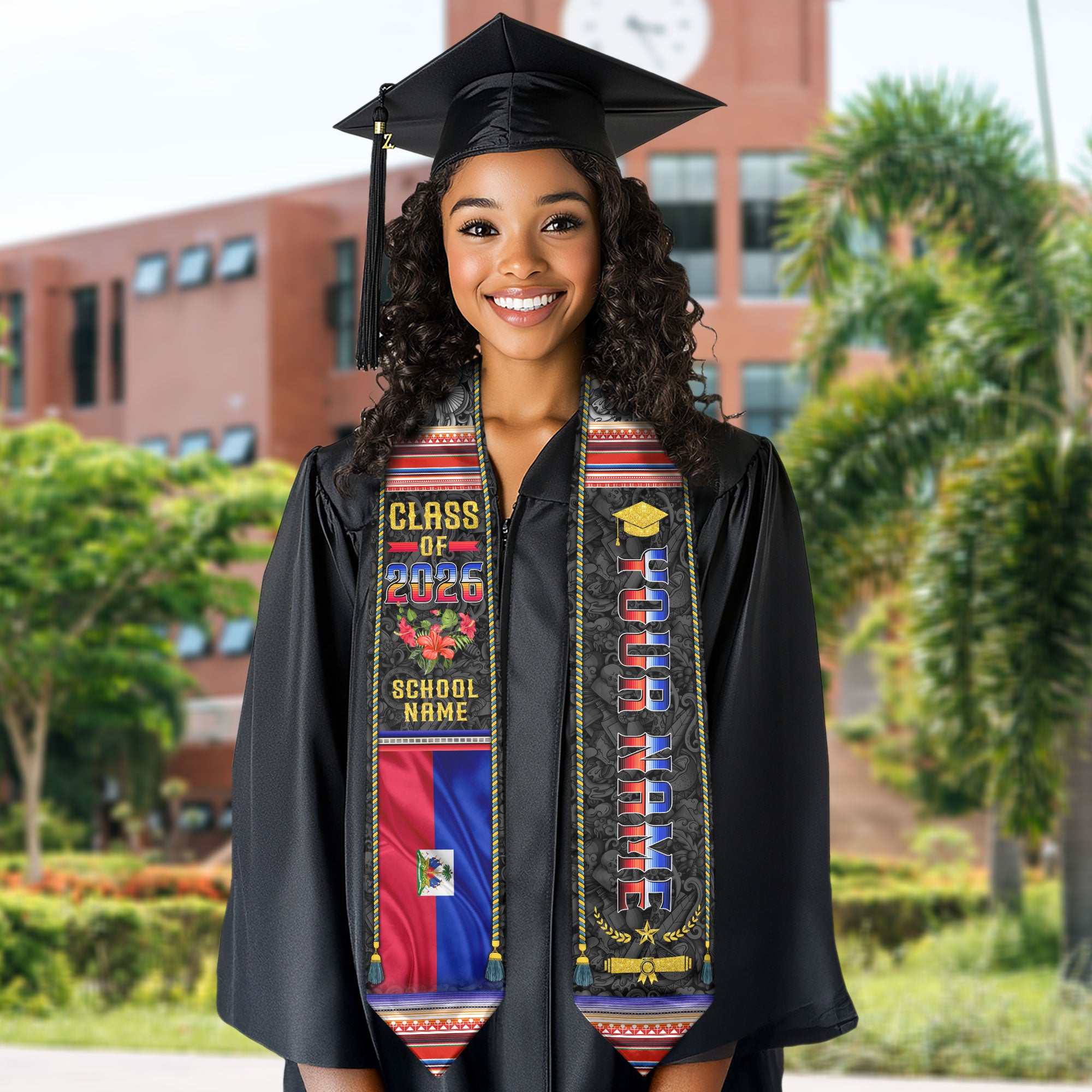 Haiti Flag Graduation Stole 2026, Haitian Grad Sash, Bespoke Touch Graduation Accessory