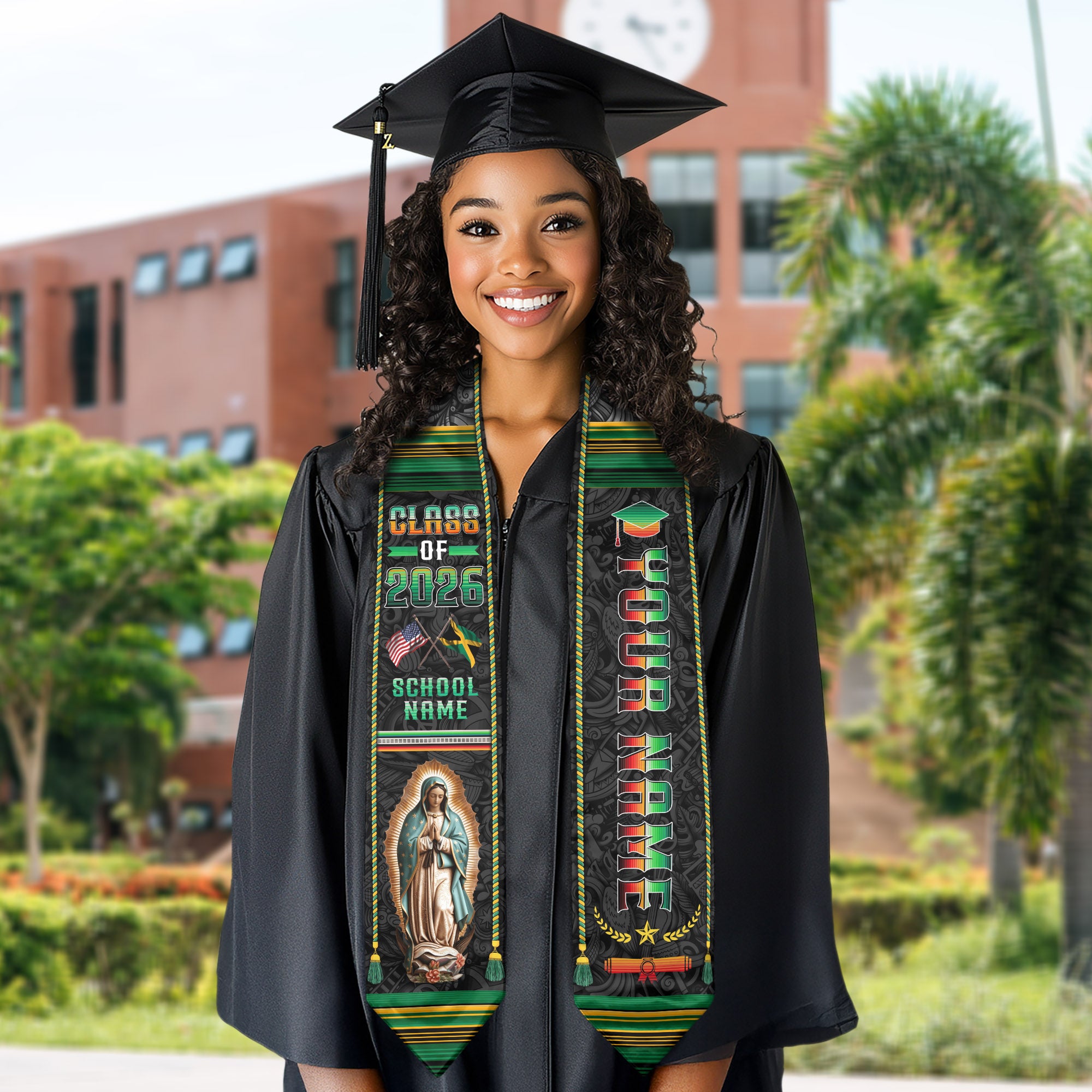 Custom Jamaica Graduation Sash 2026, Jamaican Flag Stole, Graduation Stole 2026 Jamaica