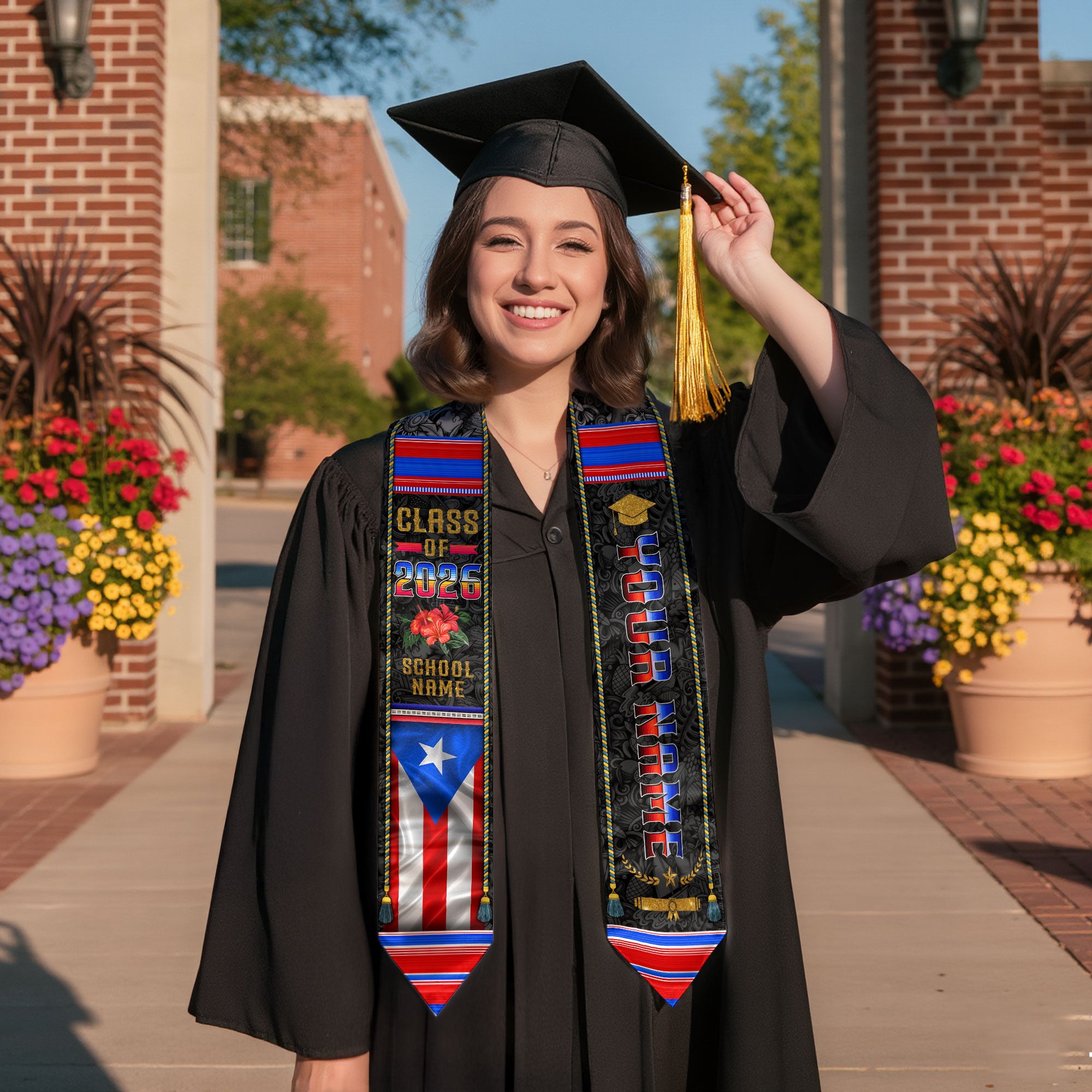 Puerto Rican Flag Graduation Stole 2026, Puerto Rico Stole Sash, Custom Finish for Grads