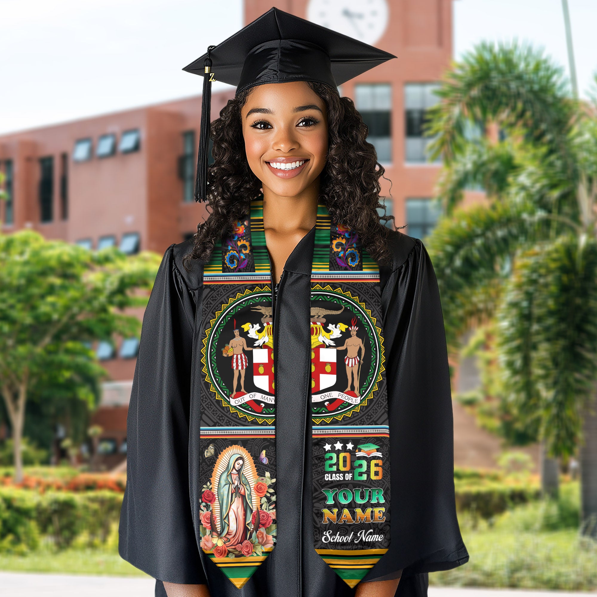Jamaican Graduation Stole 2026, Jamaica Flag Sash, Custom Grad Sash for Class of 2026