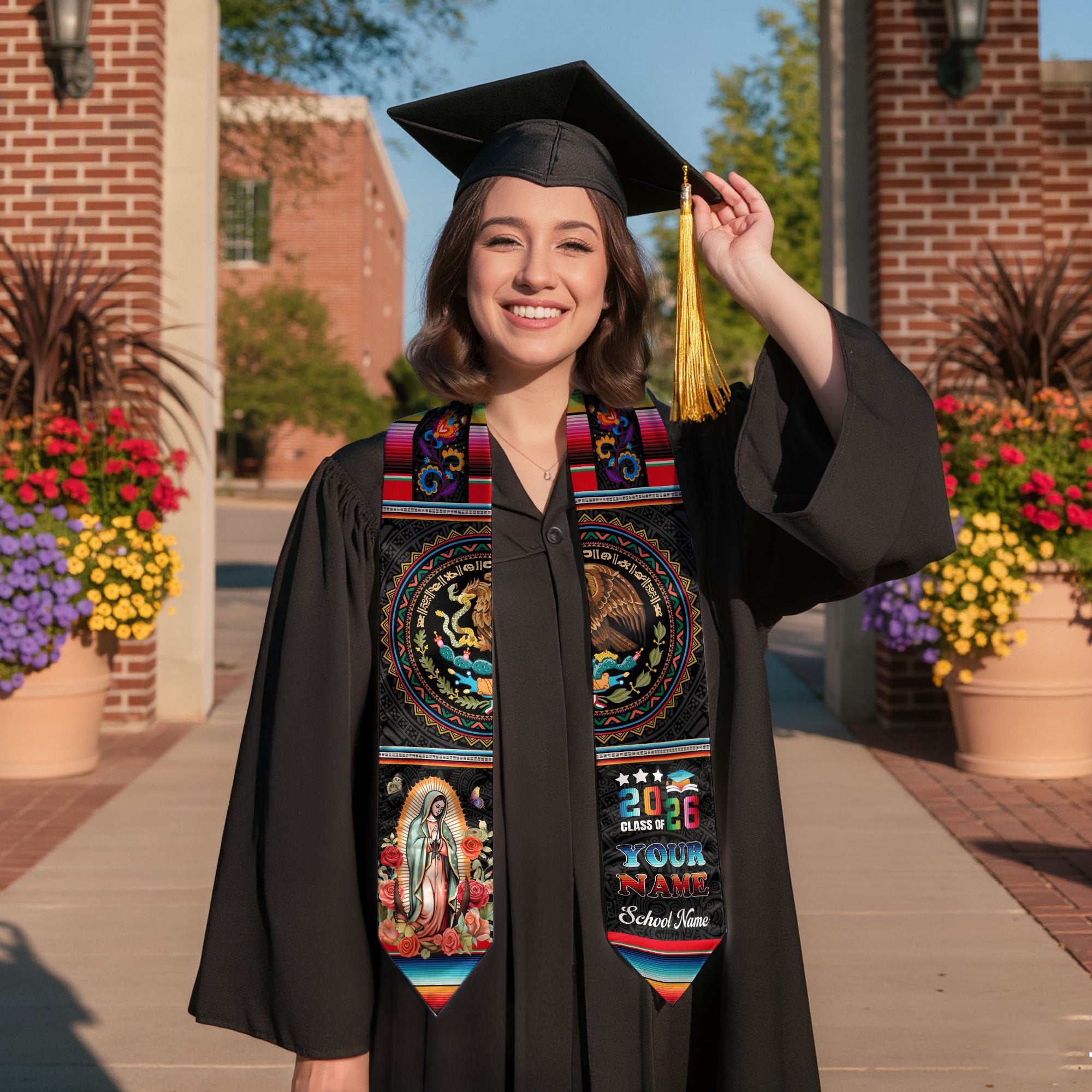 Mexican Graduation Stole 2026, Custom Mexican American Flag Sash, Mexico Graduation Stole