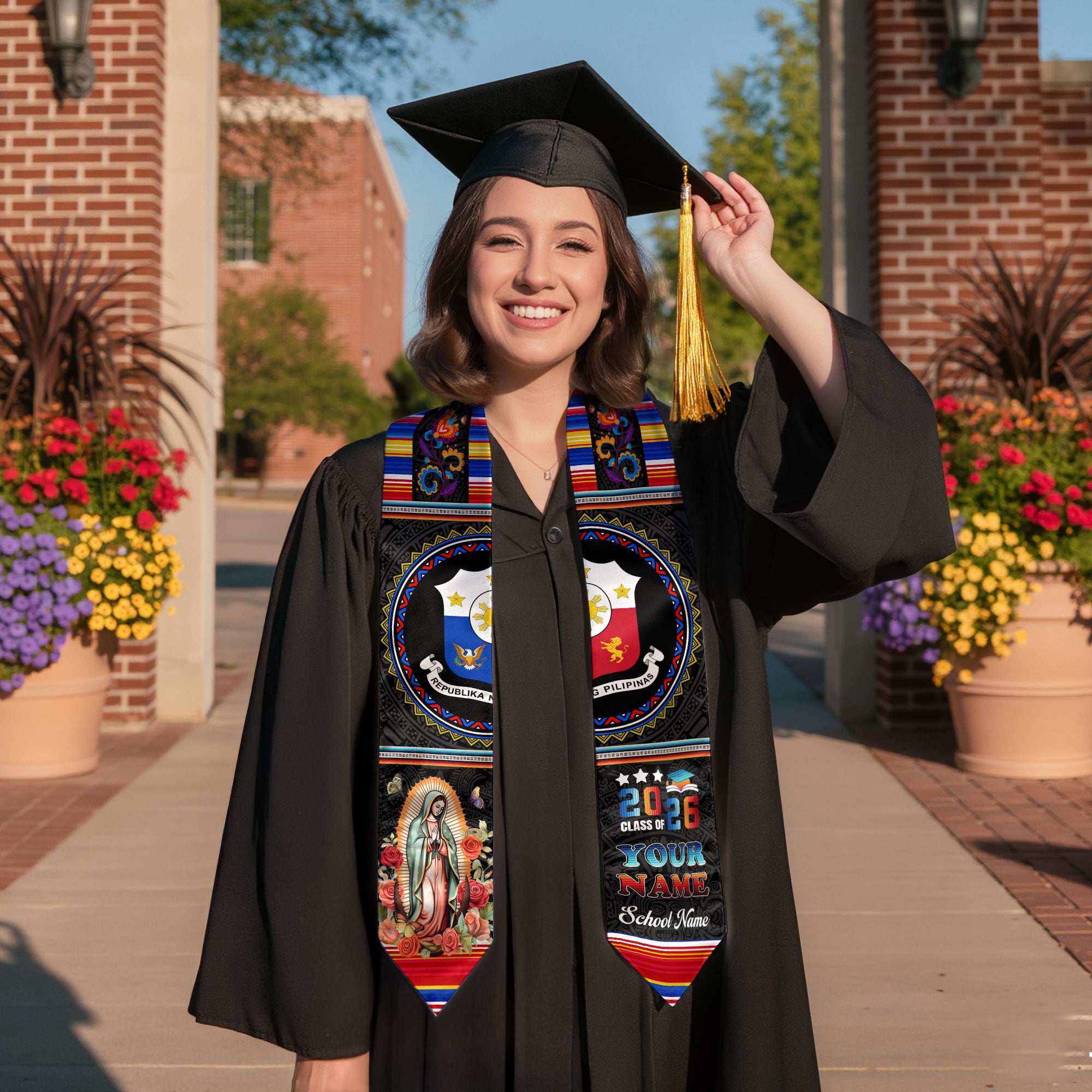 Filipino Graduation Stole 2026, Philippines Flag Sash, Custom Grad Sash for Class of 2026
