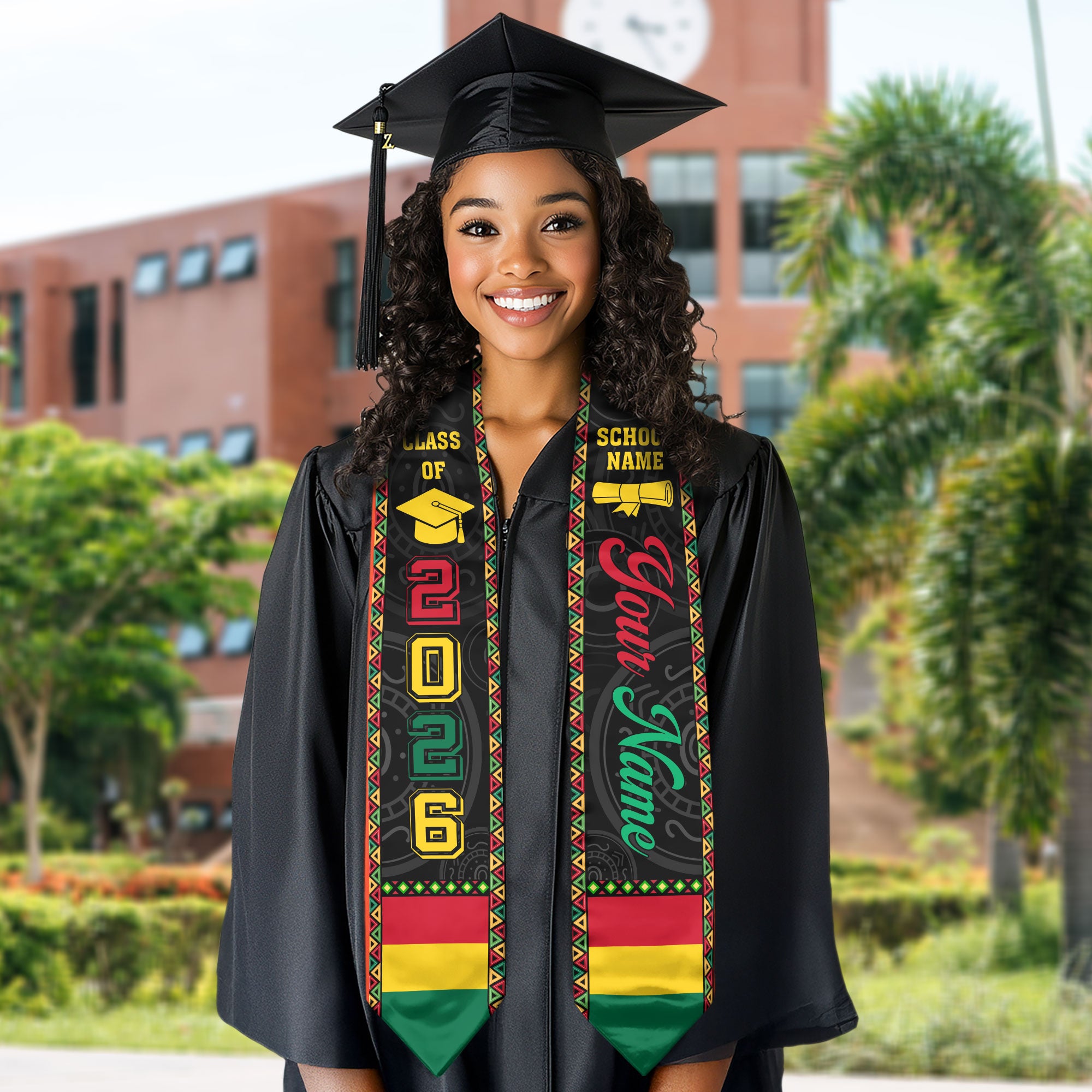African Flag Graduation Stole 2026, Africa Graduation Sash, Africa Stole for Grads