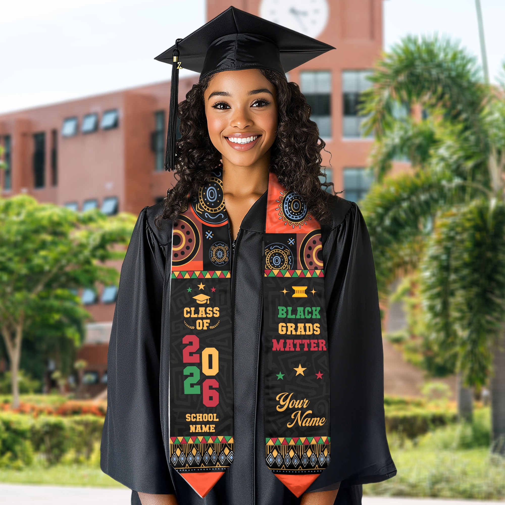 Africa Graduation Stole 2026, African Flag Sash, Class of 2026 Custom Trim for Grads