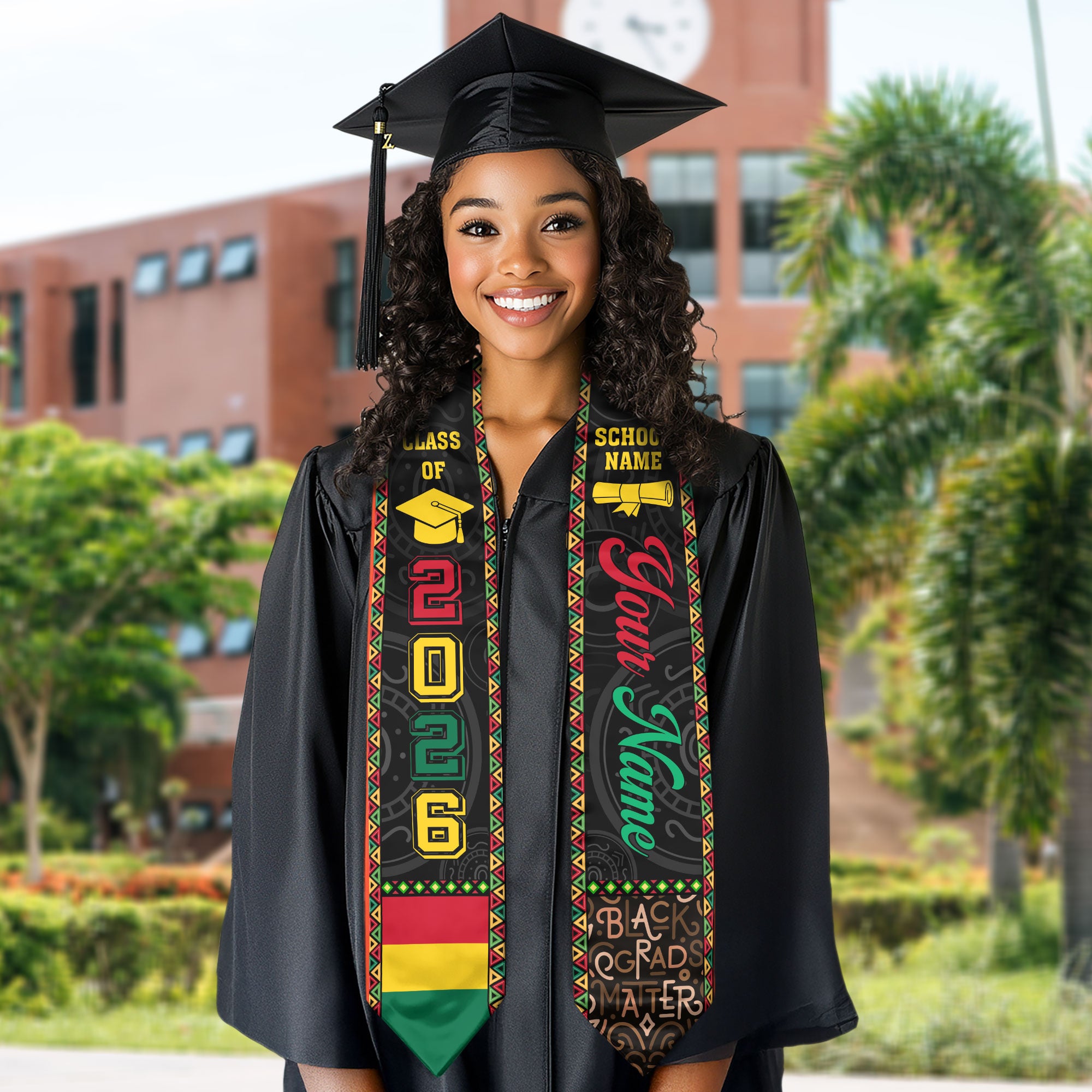 African Flag Graduation Sash 2026, Africa Stole, Custom Detail Option for Graduates