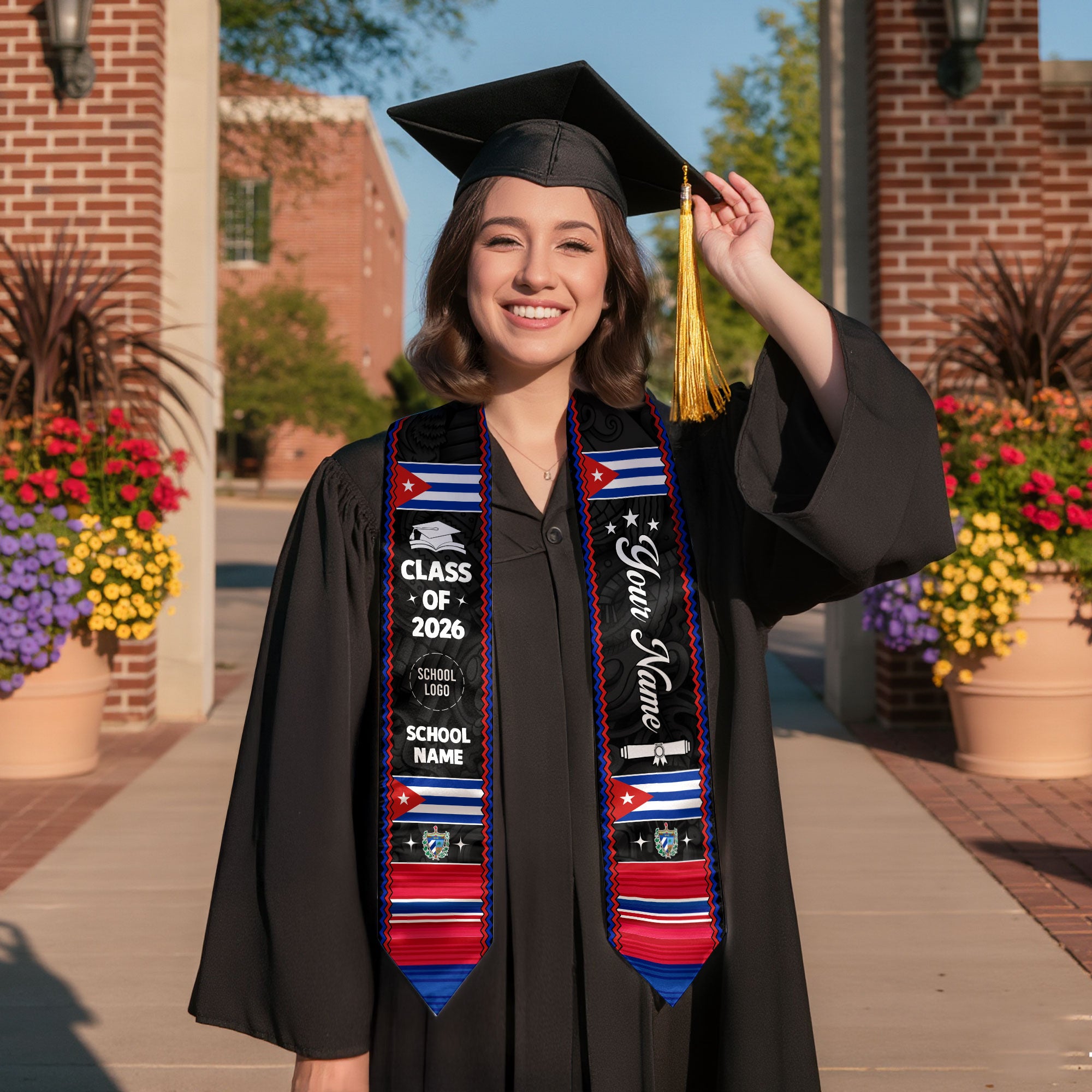 Cuban Flag Graduation Stole 2026, Cuba Graduation Sash, Personalized Stole for Graduates