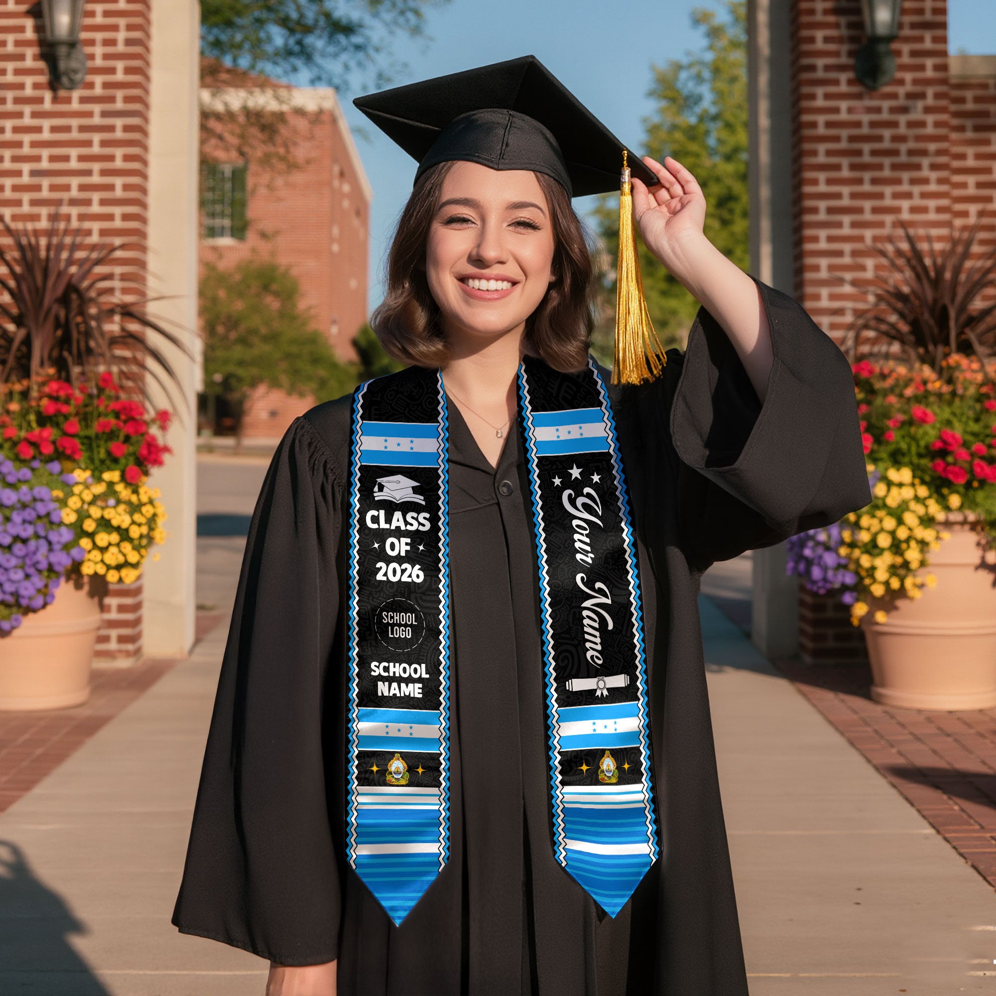 Honduras Flag Graduation Stole, 2026 Stole for Graduates, Custom Graduation Sash