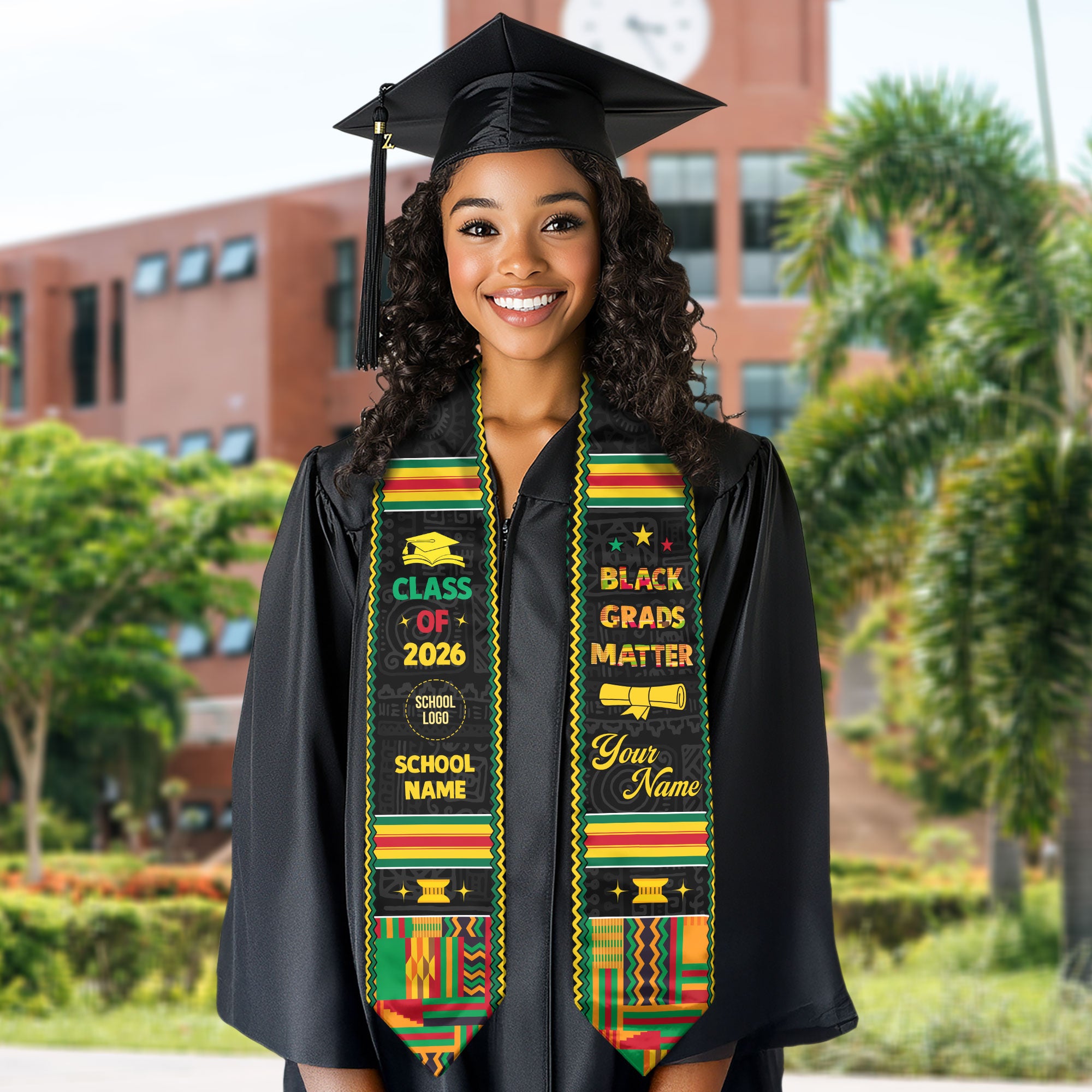 Africa Flag Graduation Stole 2026, African Grad Sash, Custom-Ready Gift Stole 2026